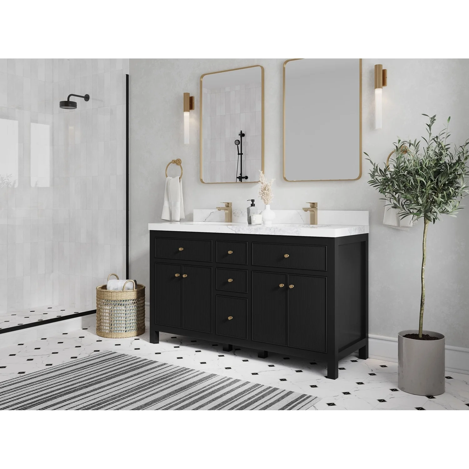 Willow Collections 60 in. W x 22 in D. Sonoma Free Standing Reeded Double Sink Bathroom Vanity with Countertop