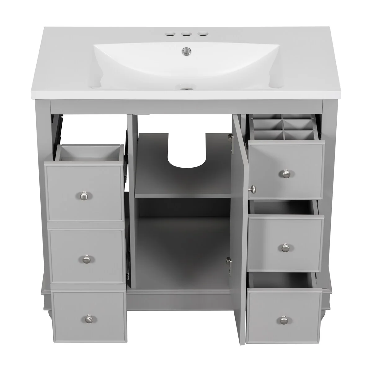 36 in. W Freestanding Bath Vanity with White Resin Sink,4 Drawers and 1 Door