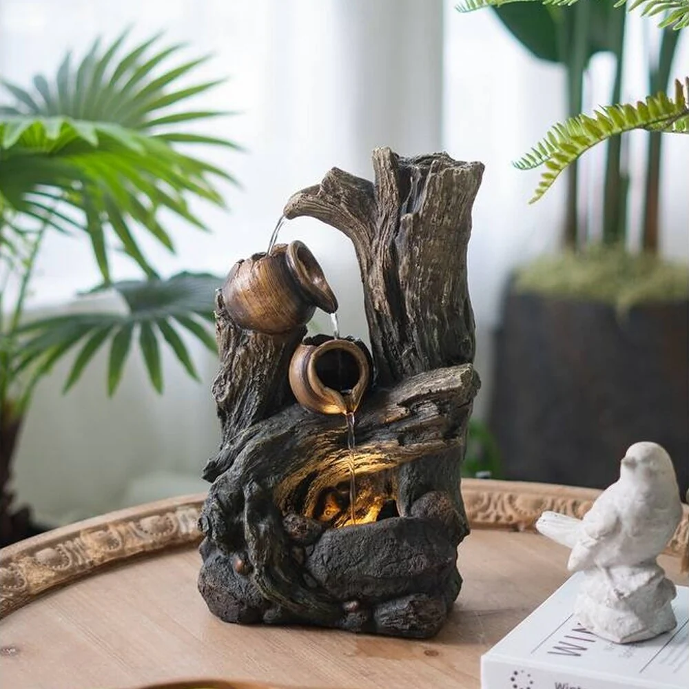 Decorative 4 Tier Broken Pot Water Fountain with LED Light