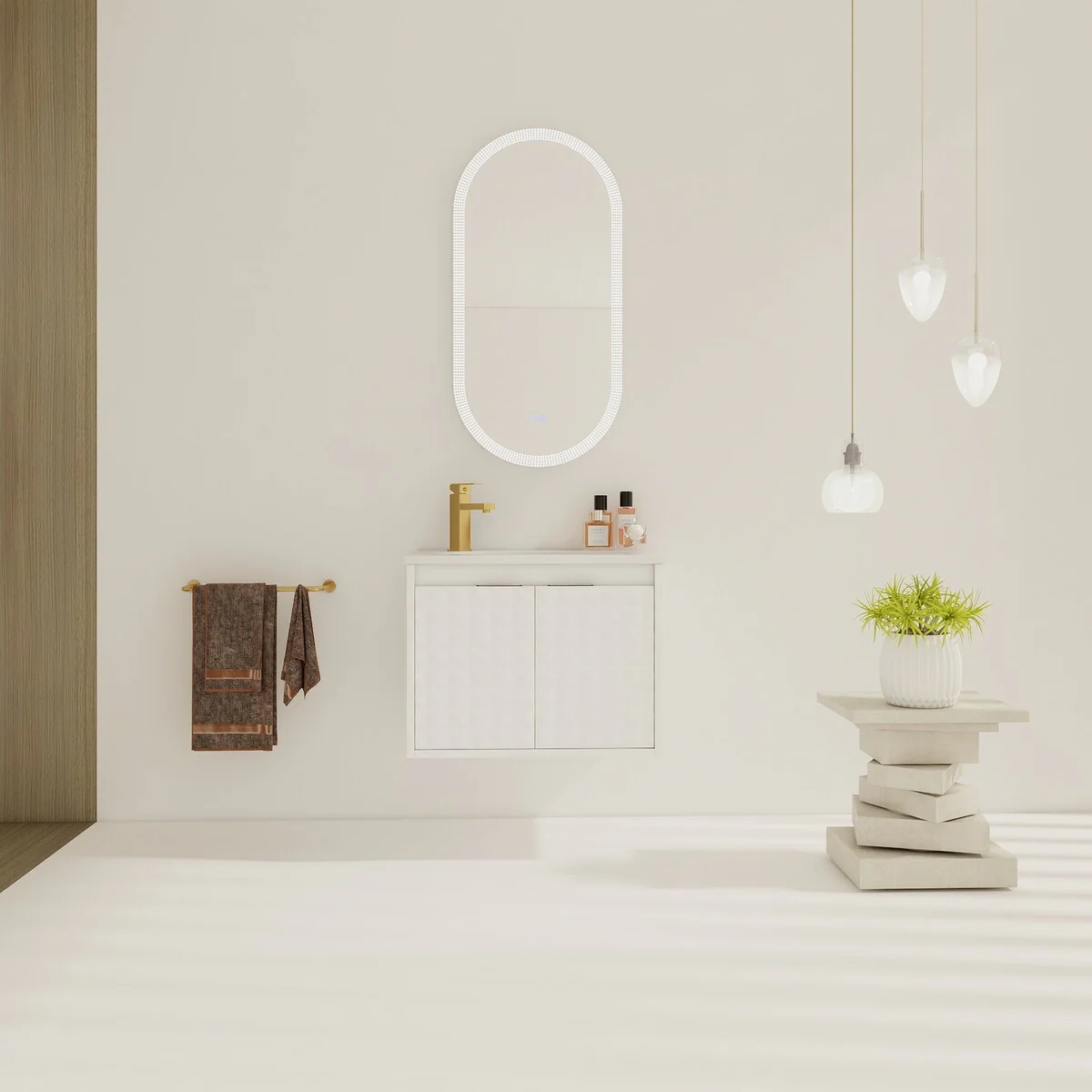 24/ 48 inch Wall Mounted Bathroom Vanity Set in White with Integrated Resin Sink