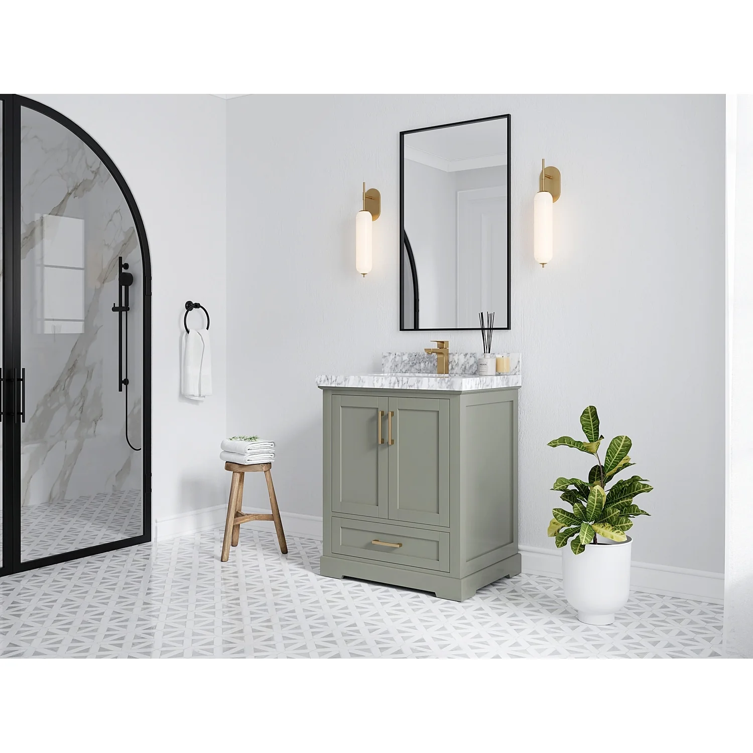 Willow Collection 30 in W x 22 in D x 36 in H Reeded Boston Single Bowl Sink Bathroom Vanity with Quartz or Marble Countertop
