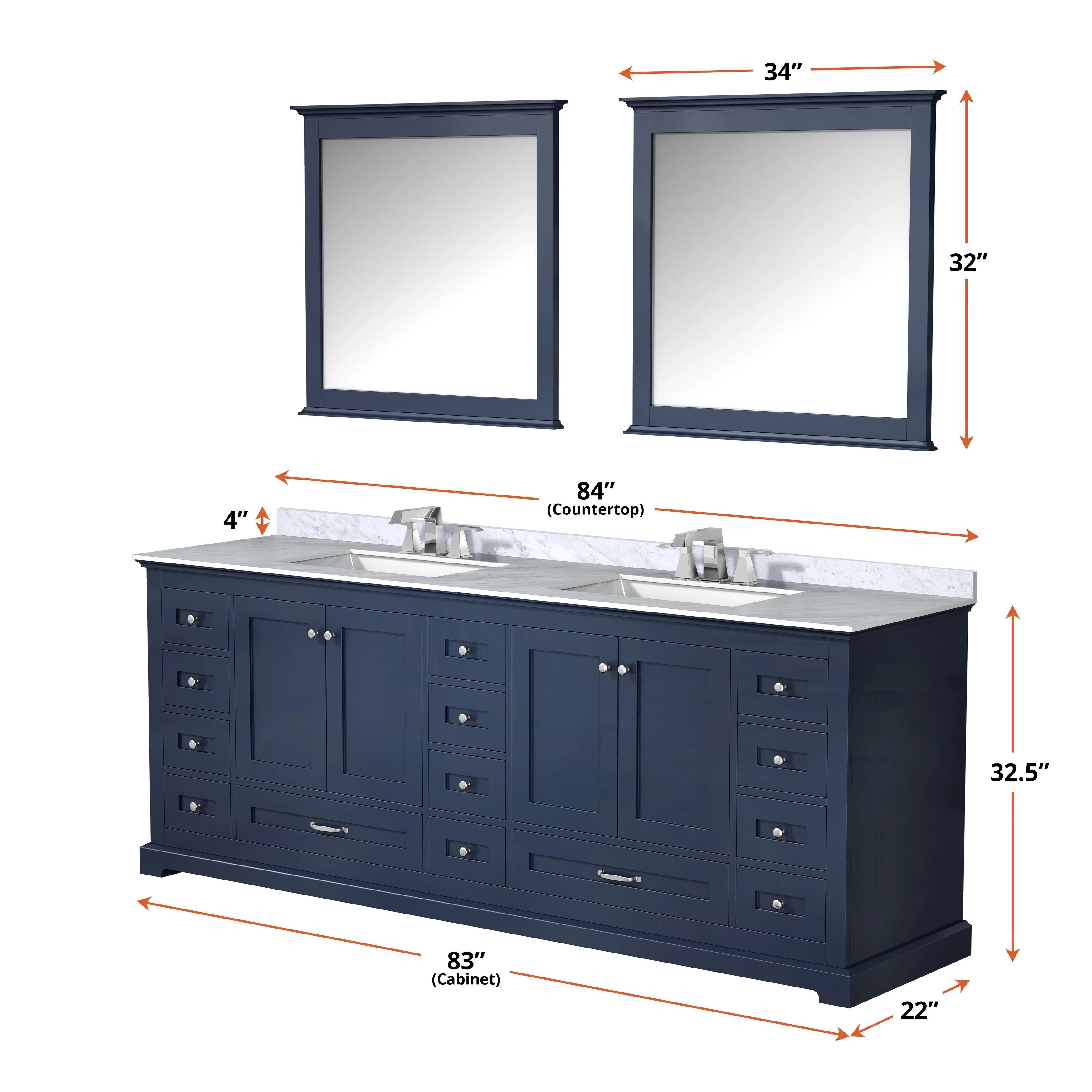 Dukes 84 in. W x 22 in. D Navy Blue Double Bath Vanity