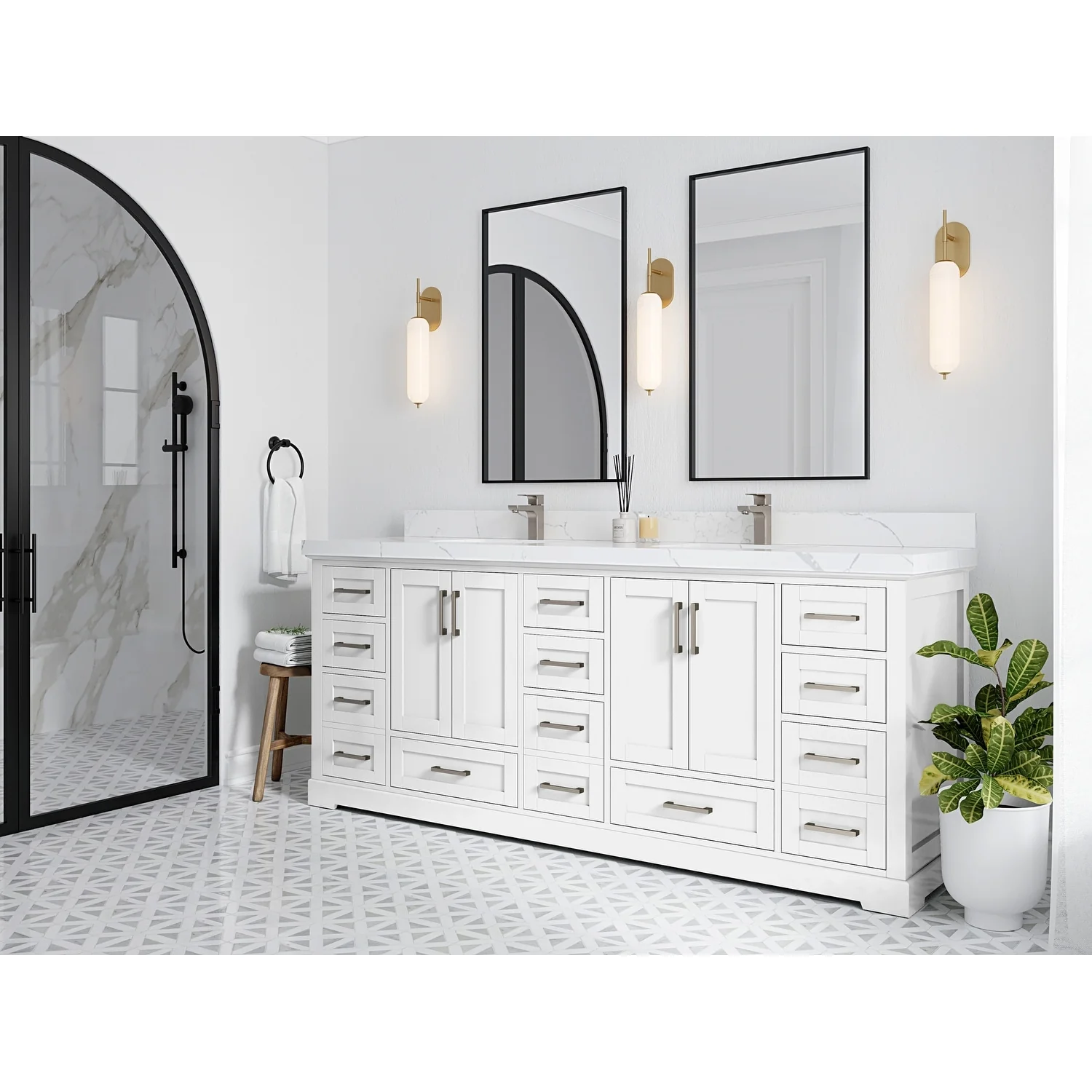 Willow Collection 84 in W x 22 in D x 36 in H Boston Double Bowl Sink Bathroom Vanity with Countertop