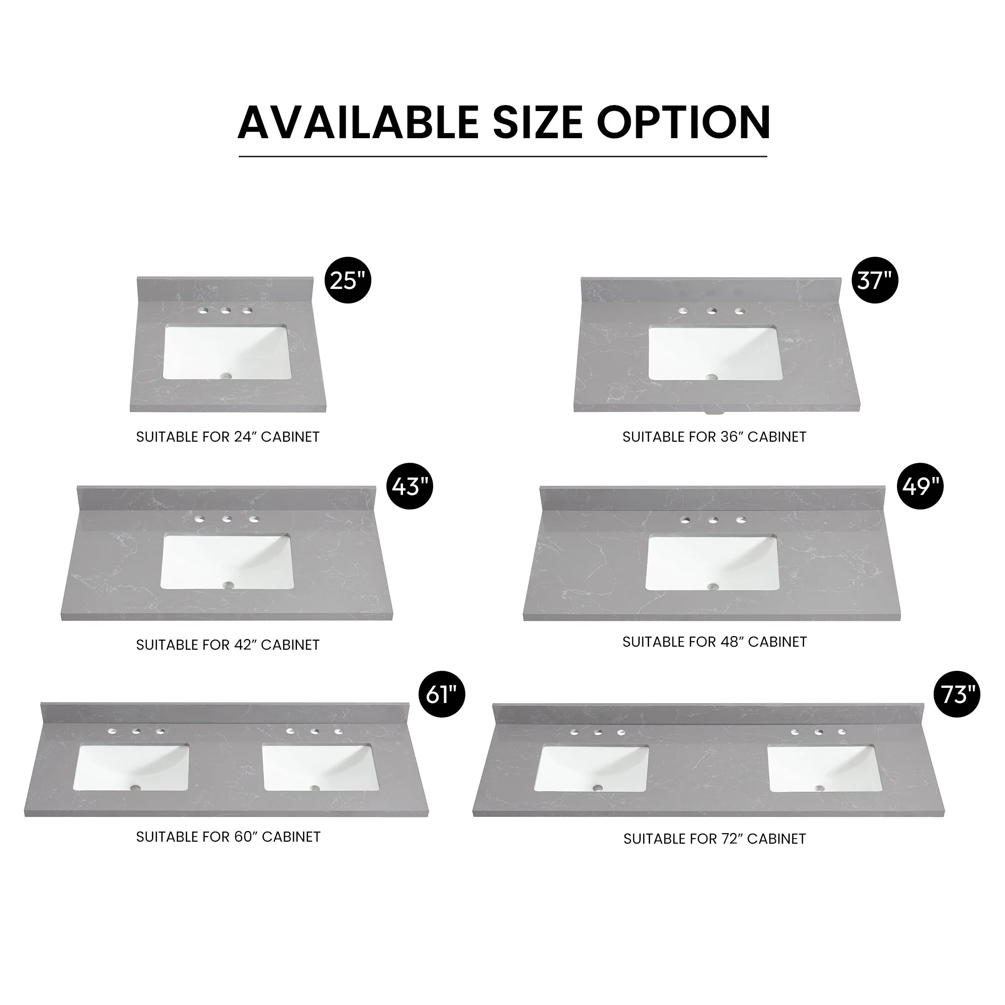 Jaen Composite Stone Vanity Top with White Rectangular Sink