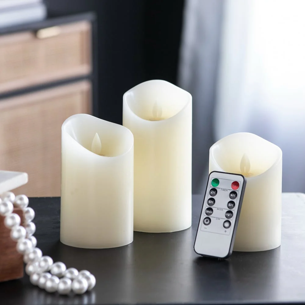 3 Piece Flickering LED Candles with Remote Timer