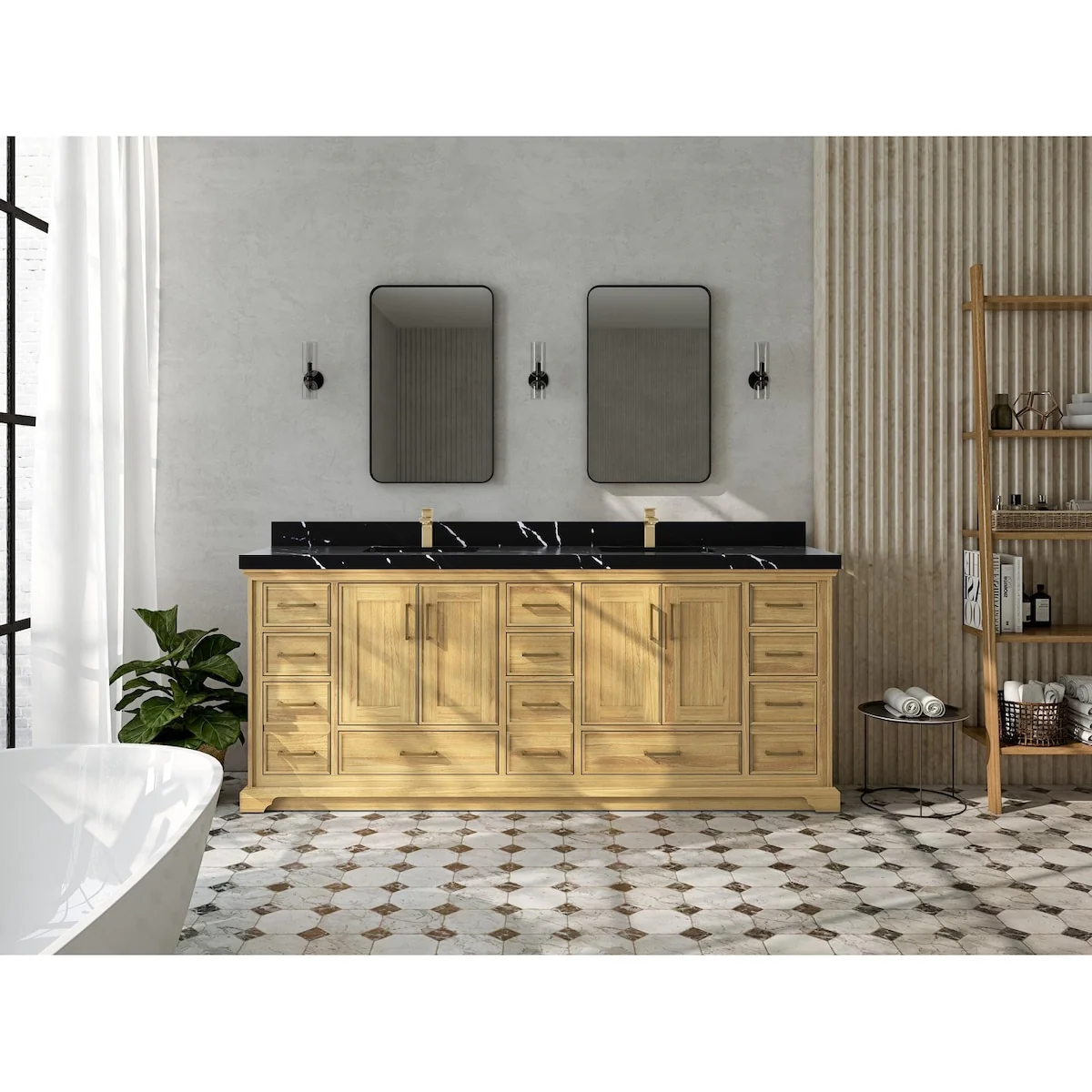 Willow Collections 84 in. W x 22 in. D Charlotte Teak Double Sink Bathroom Solid Teak Vanity with Countertop