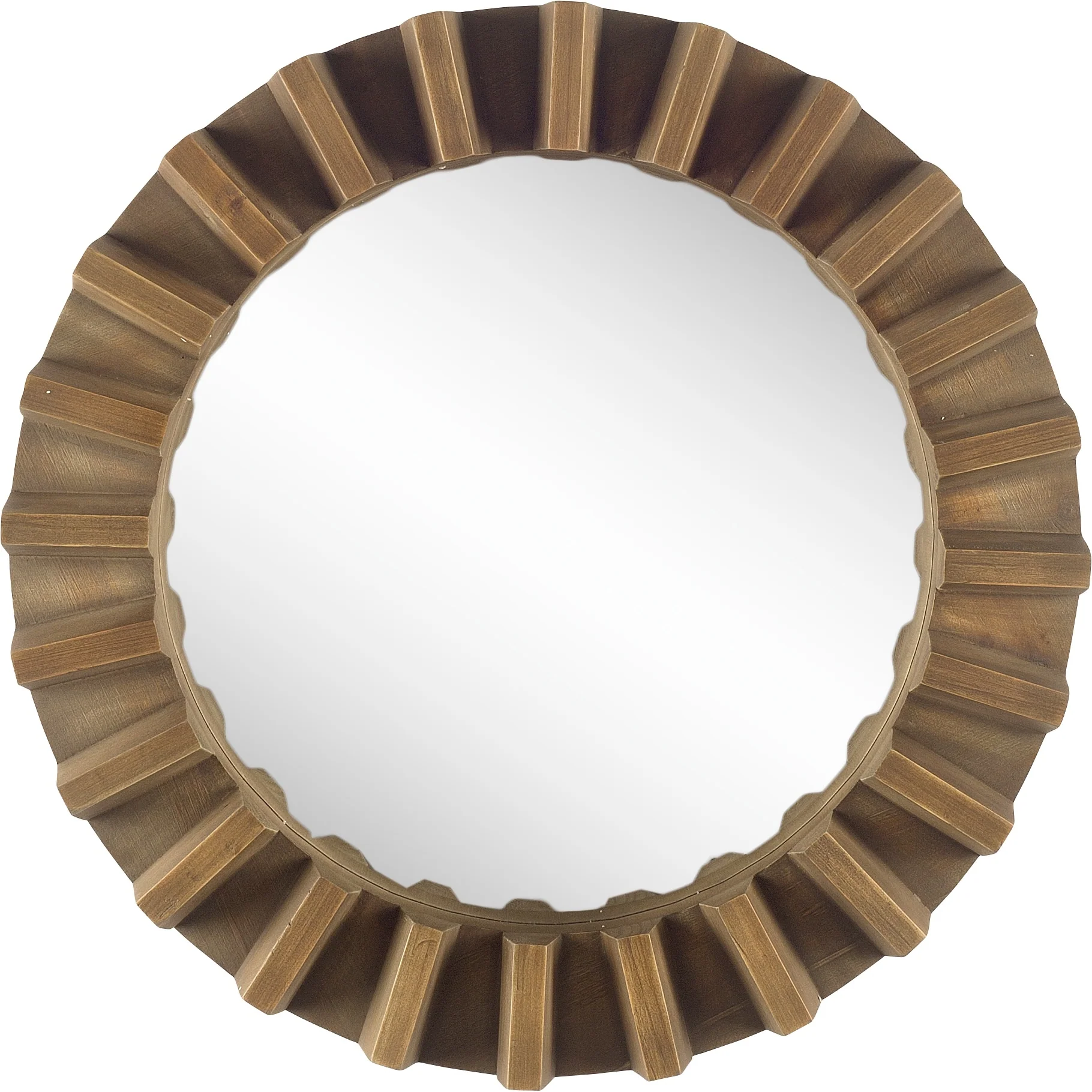 Sprocket Dark Brown Solid Wood Cog Frame Round Mirror - 26