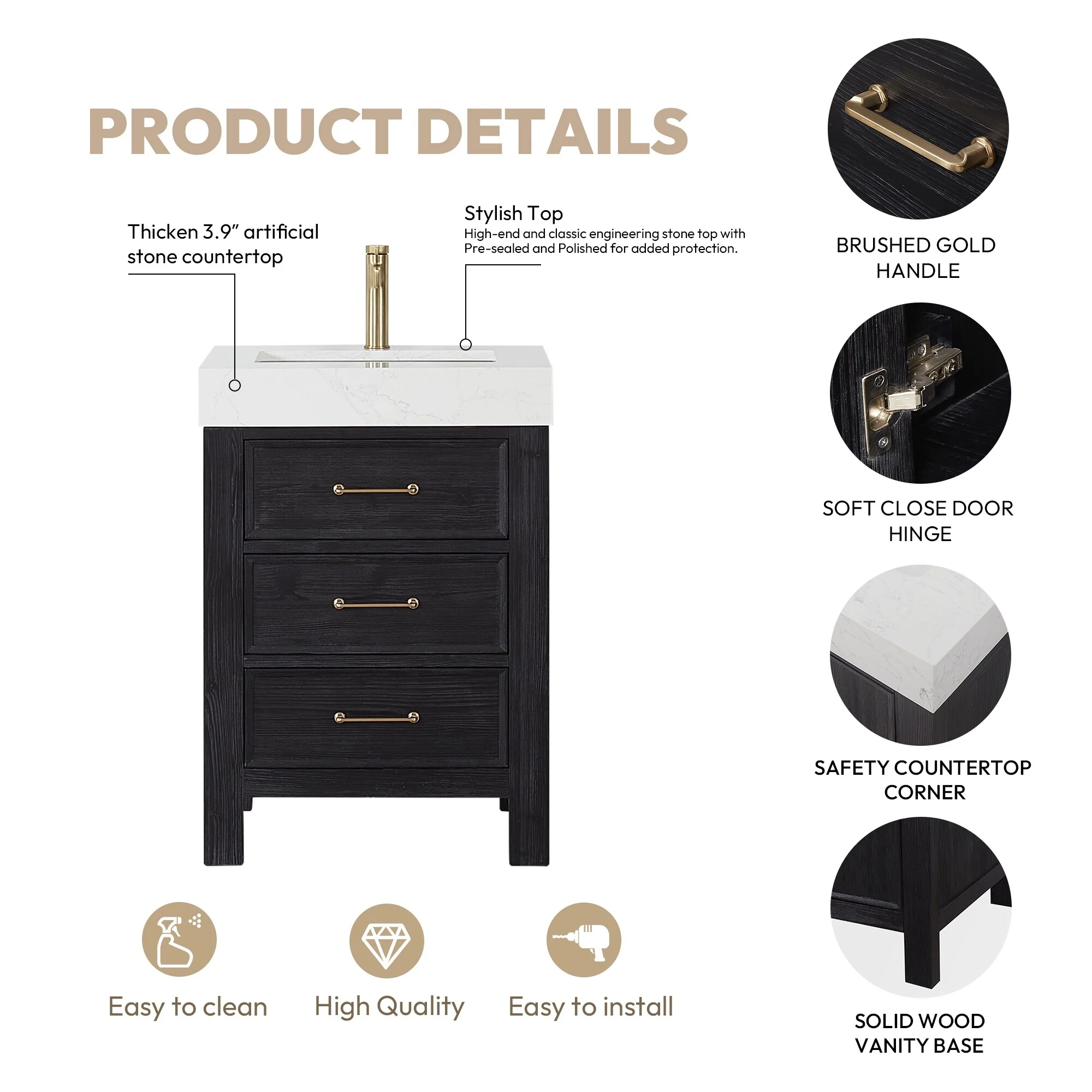 Leon 24 in. Single Bathroom Vanity with Composite Stone Top