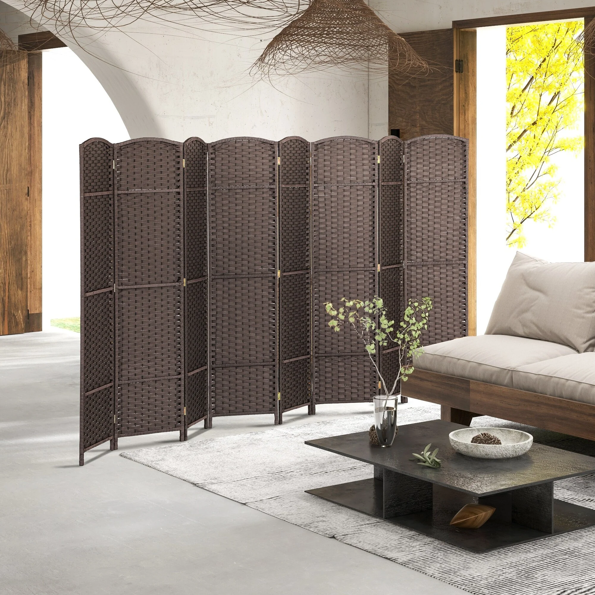 HOMCOM Room Divider, 8 Panel Folding Privacy Screen, 5.6' Tall Freestanding Wall Partition