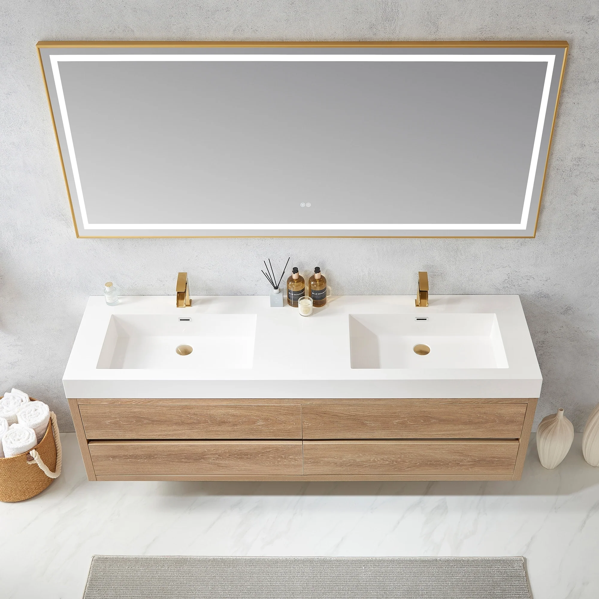 Palencia Double Floating Vanity with Composite Sink Top without Mirror