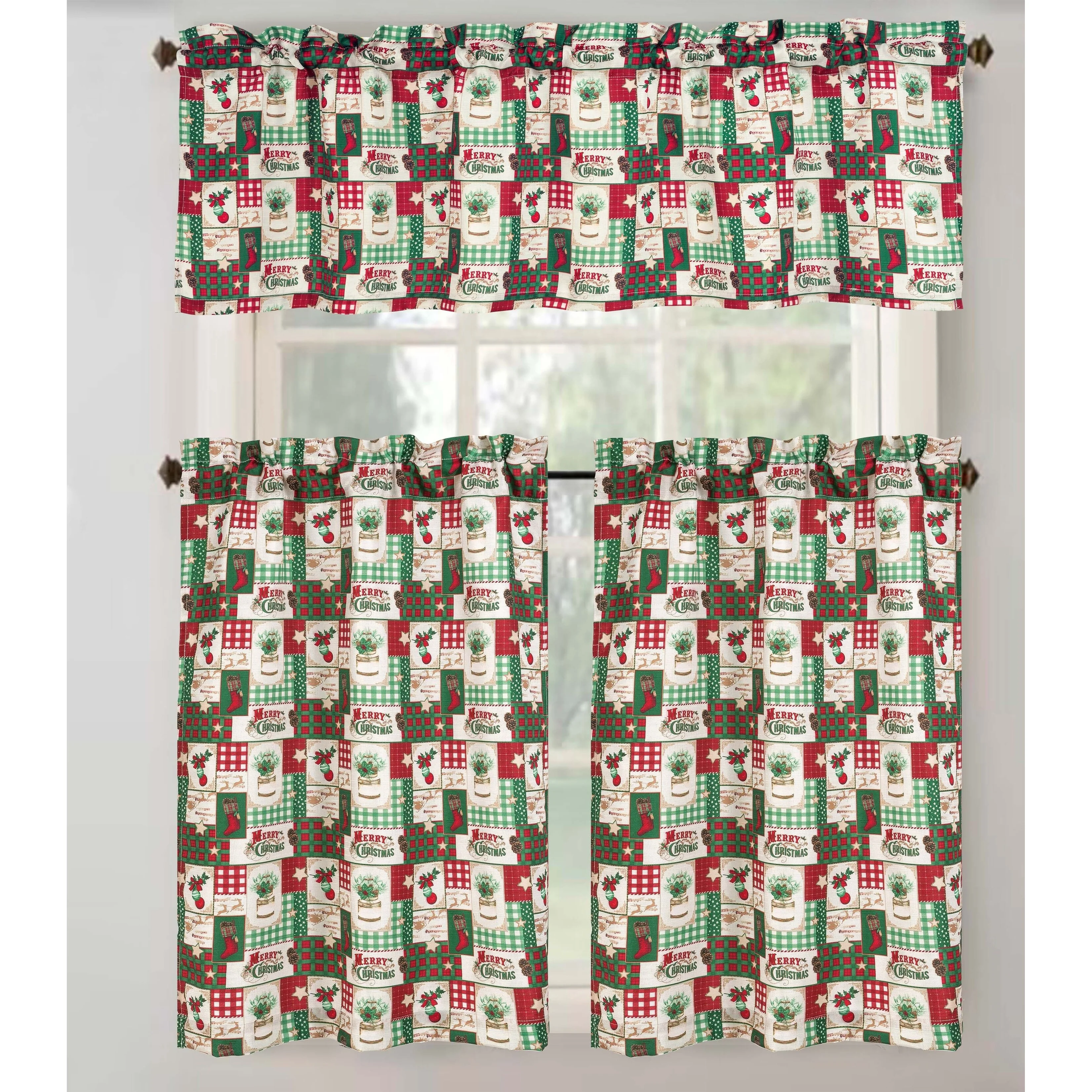Christmas Patchwork Kitchen Curtain