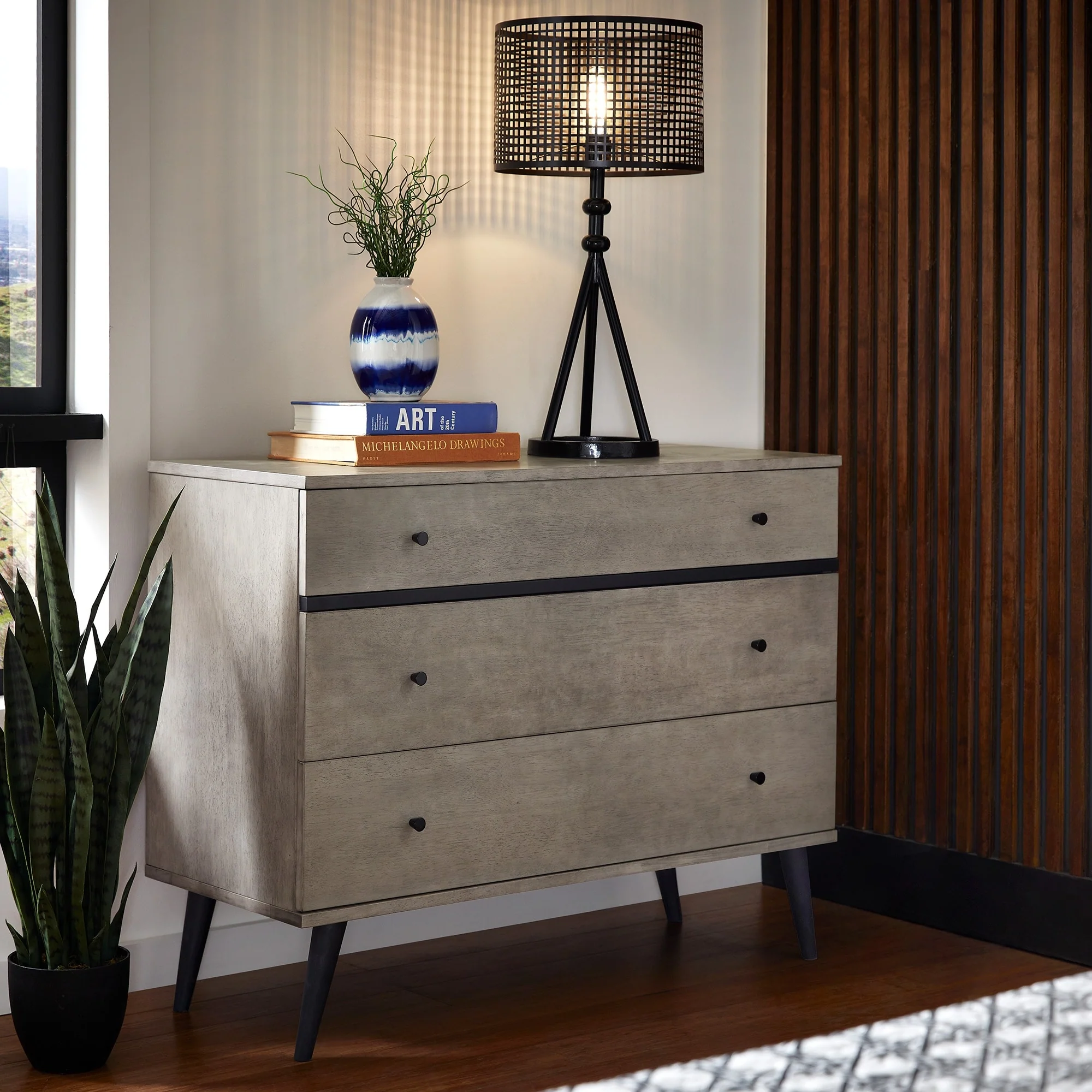 Noe Mid-Century Black Legs 3-Drawer Dresser by iNSPIRE Q Modern