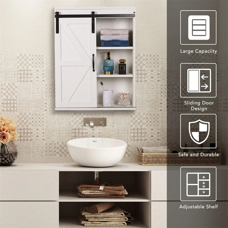 Wood Wall Storage Bathroom Cabinet - 21.7