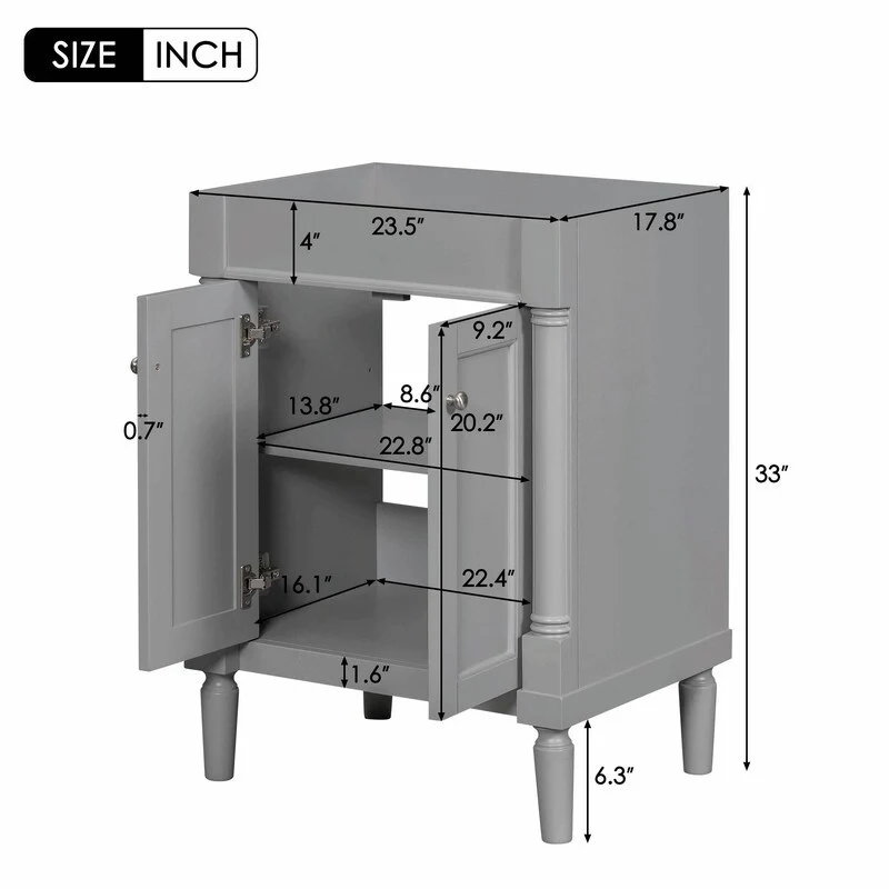 24'' Bathroom Vanity with Top Sink: Modern 2-Tier Storage Cabinet, Single Sink, Large Shelves