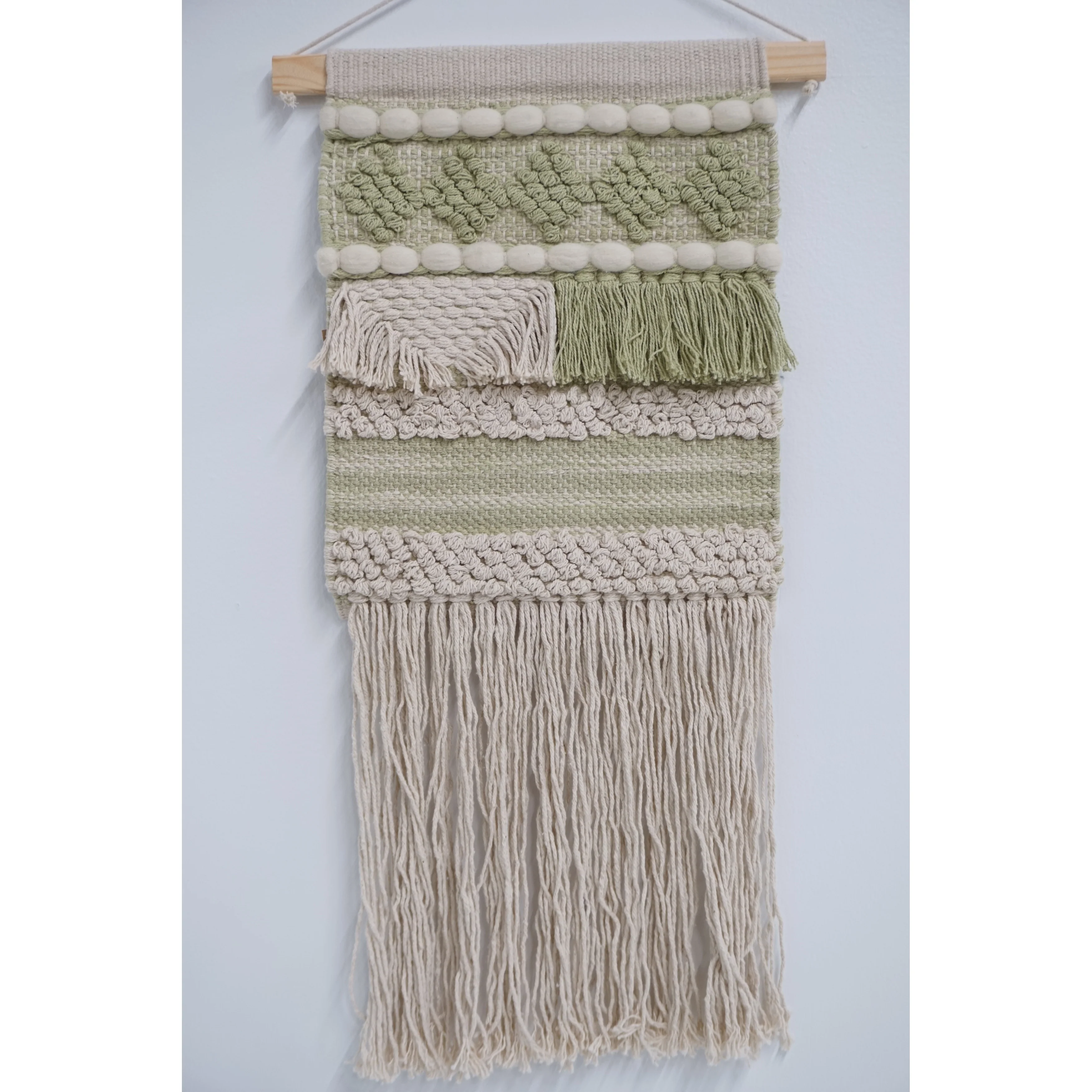 Home&Manor Wool and Cotton Macrame Wall Hanging with Rod Included - Exact Size