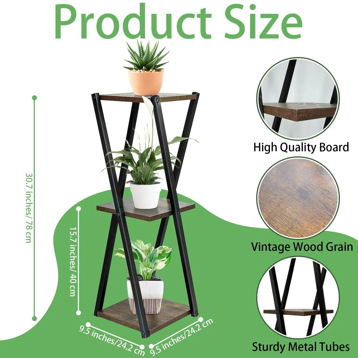 3 Tier Metal Wood Plant Stands for Indoor Plants Multiple, Tiered Potted Plant Shelf Corner Flower Stand