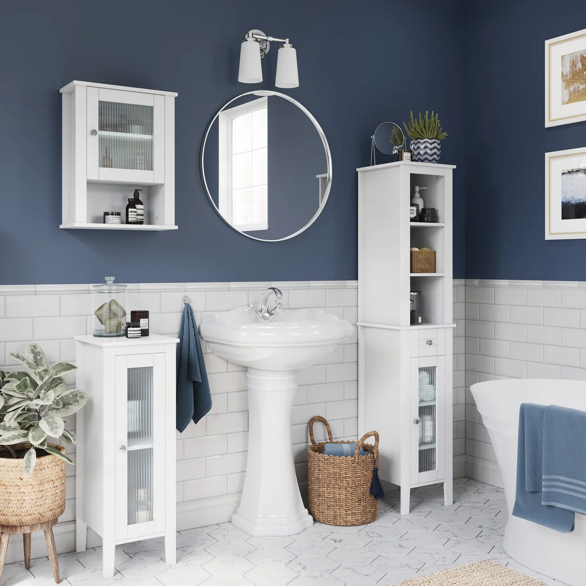 RiverRidge Prescott Single Door Narrow Bathroom and Laundry Storage Cabinet and Organizer with Adjustable Shelves - White