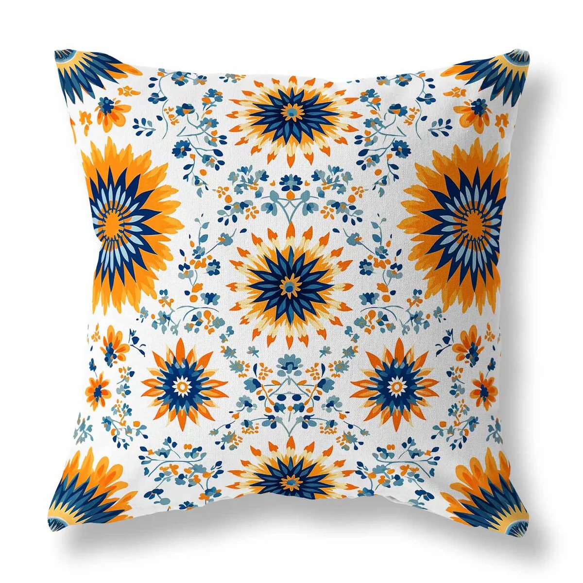 Orange And Blue Delightful Dandelions Indoor/Outdoor Throw Pillow Zipper