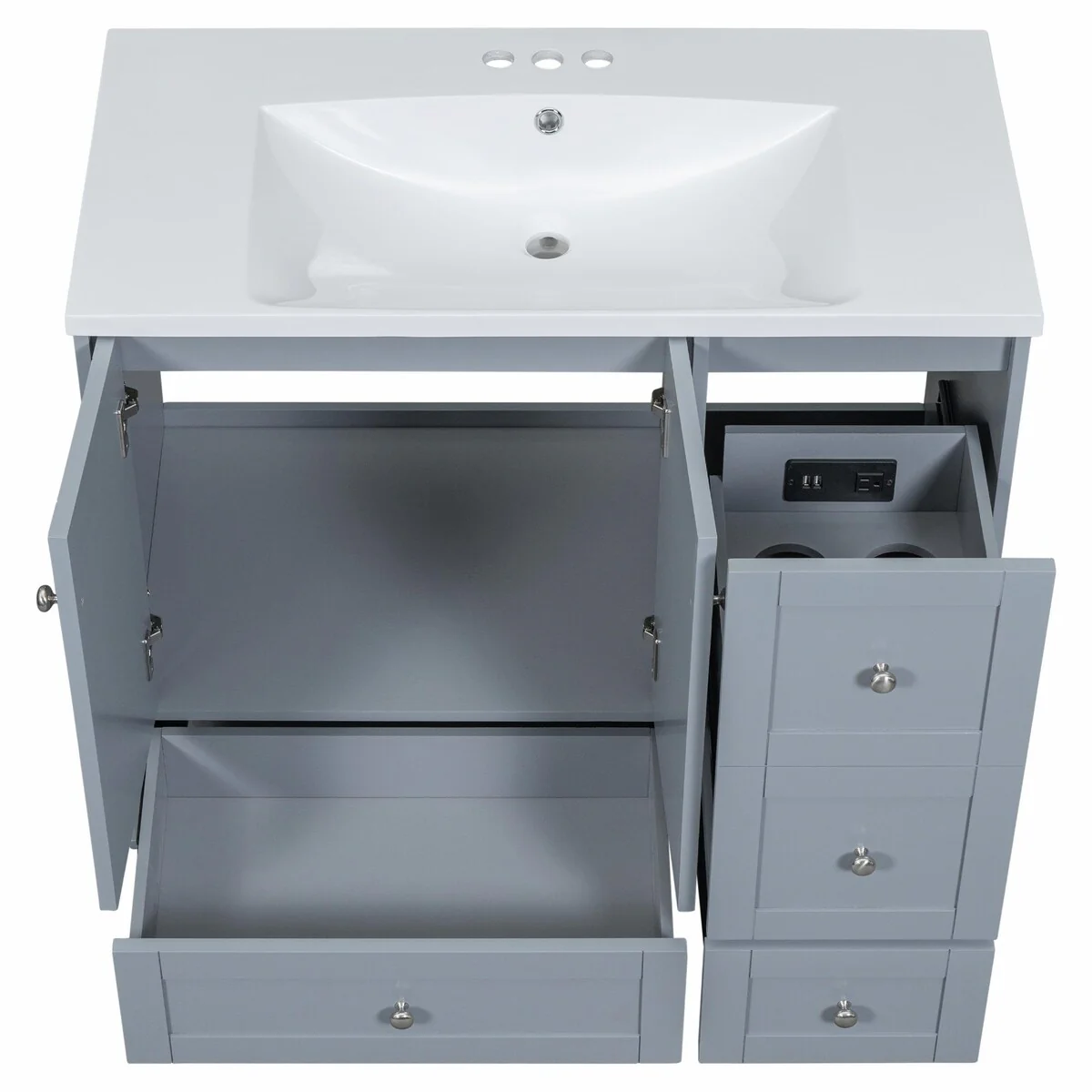 Modern 36-Inch Bathroom Vanity with Resin Sink and Ample Storage