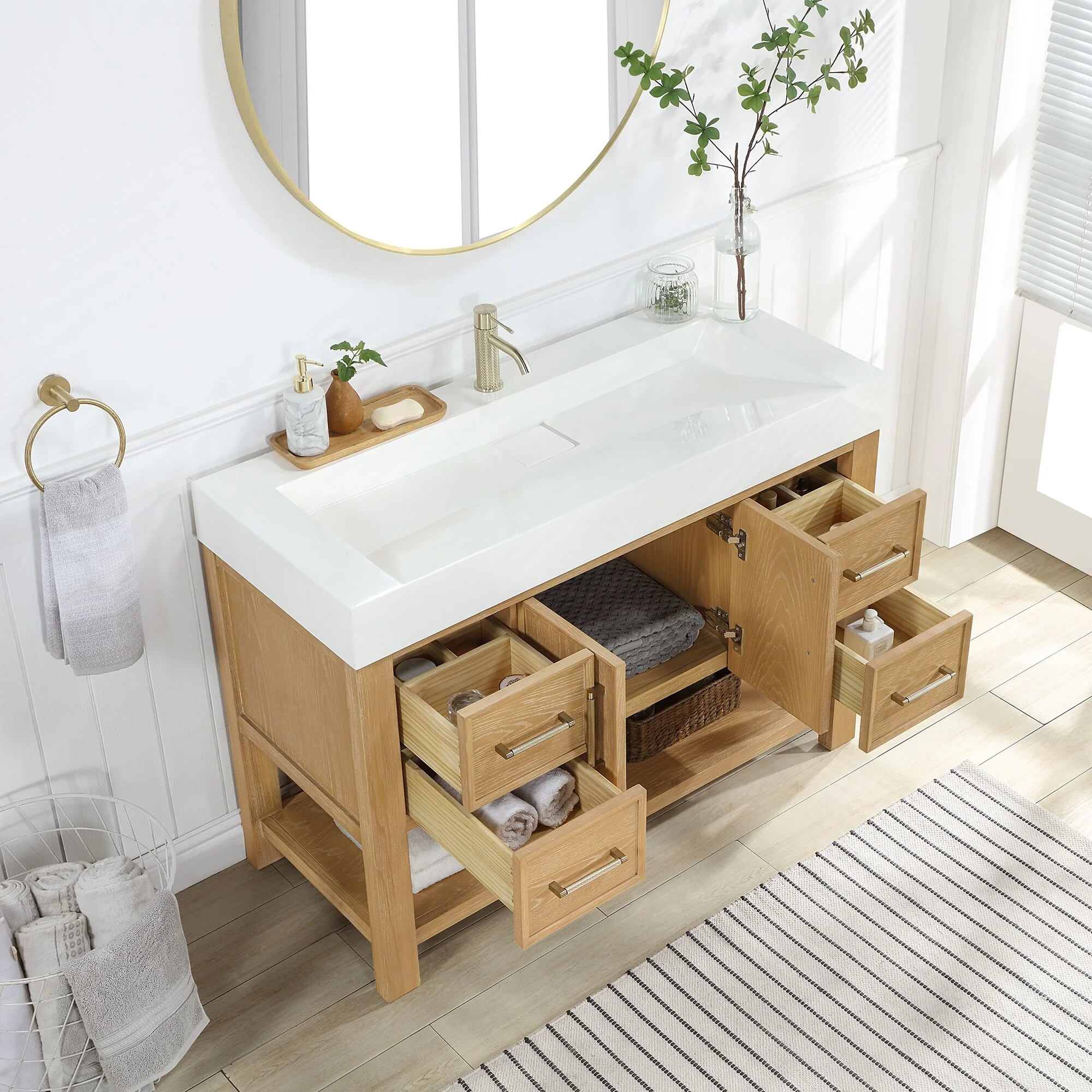 Vera Bath Vanity with Integrated Stone Sink Top and Mirror