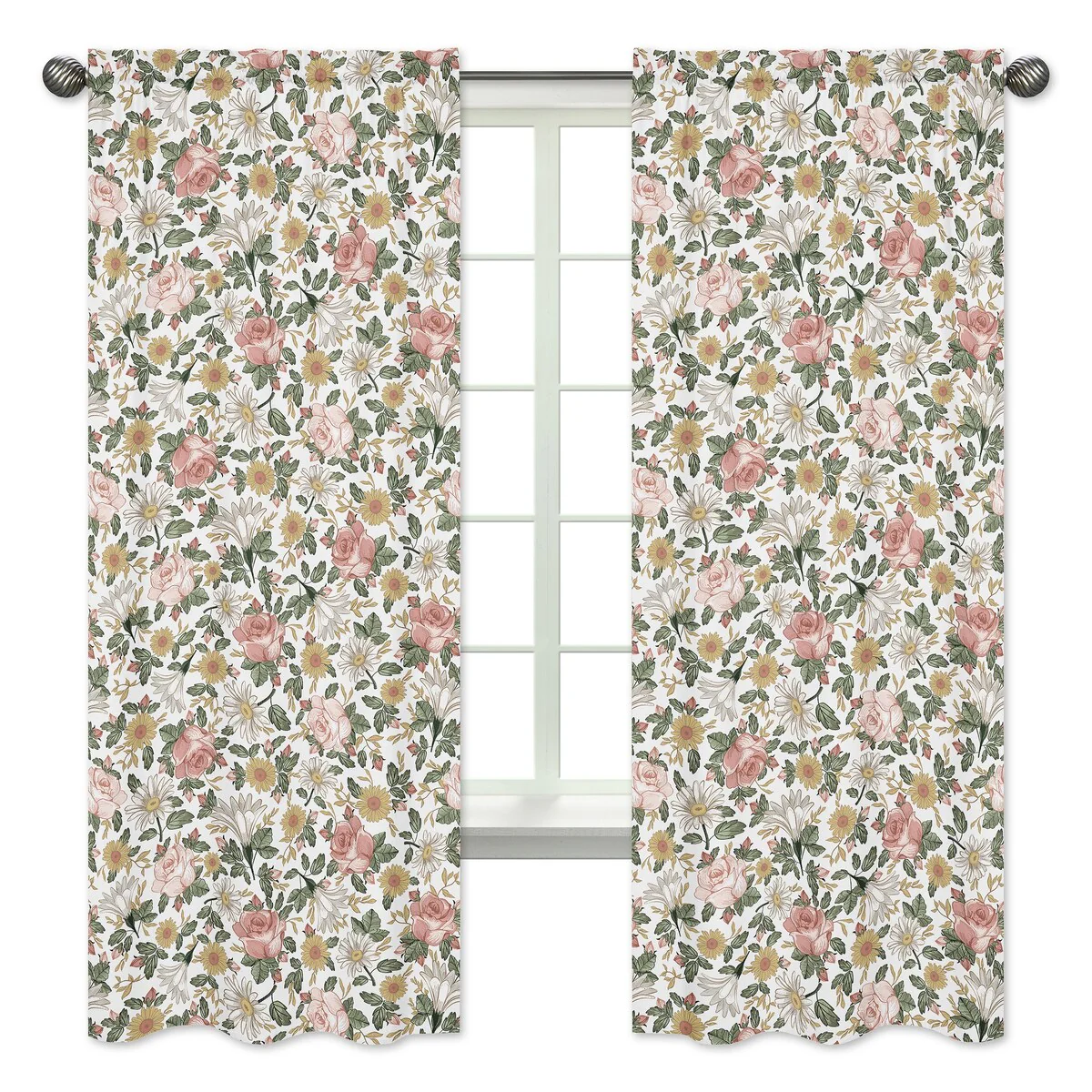 Sweet Jojo Designs Vintage Floral Boho 84-inch Window Treatment Curtain Panel Pair