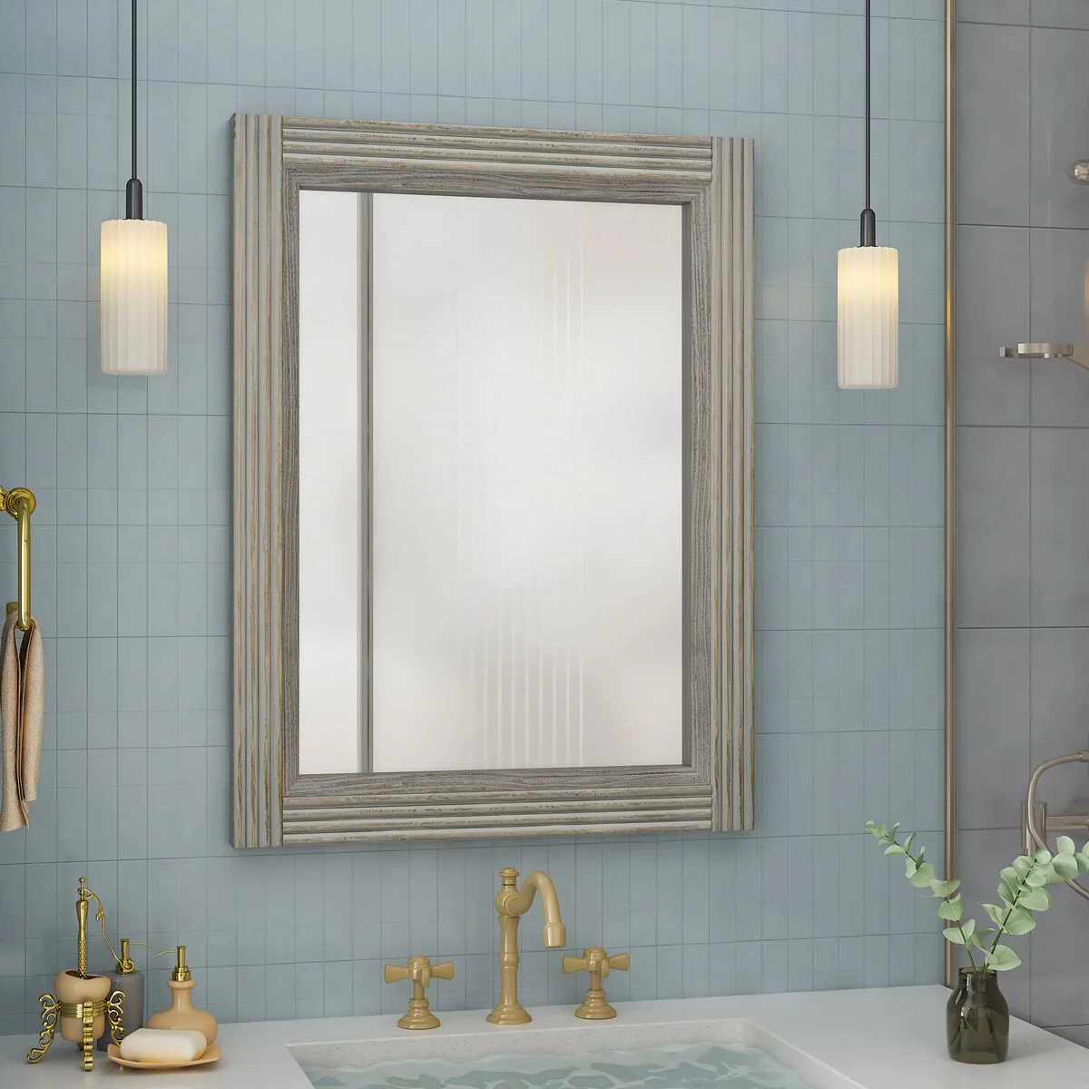 Solid Wood Frame Flat Bathroom Mirror
