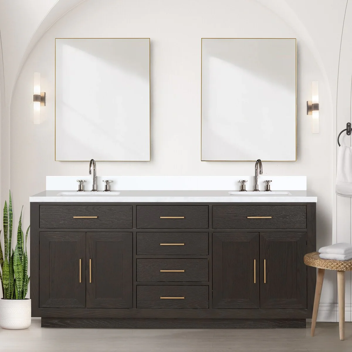 Abbey 60 in W x 22 in D Black Oak Double Bath Vanity and Cultured Marble Top