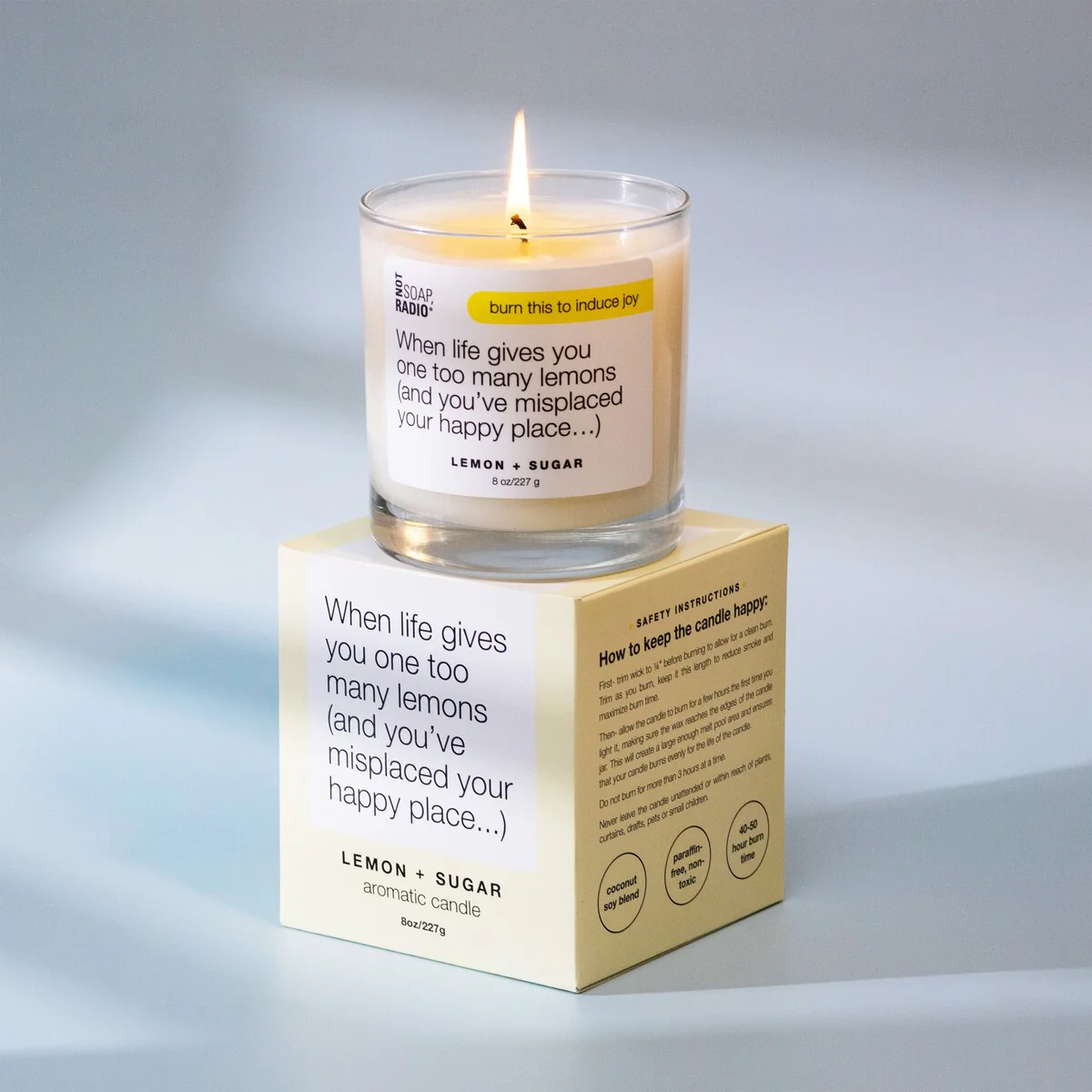 Not Soap, Radio - When Life Gives You One Too Many Lemons, Lemon Sugar Scented Aromatherapy Candle 8oz - 8 oz
