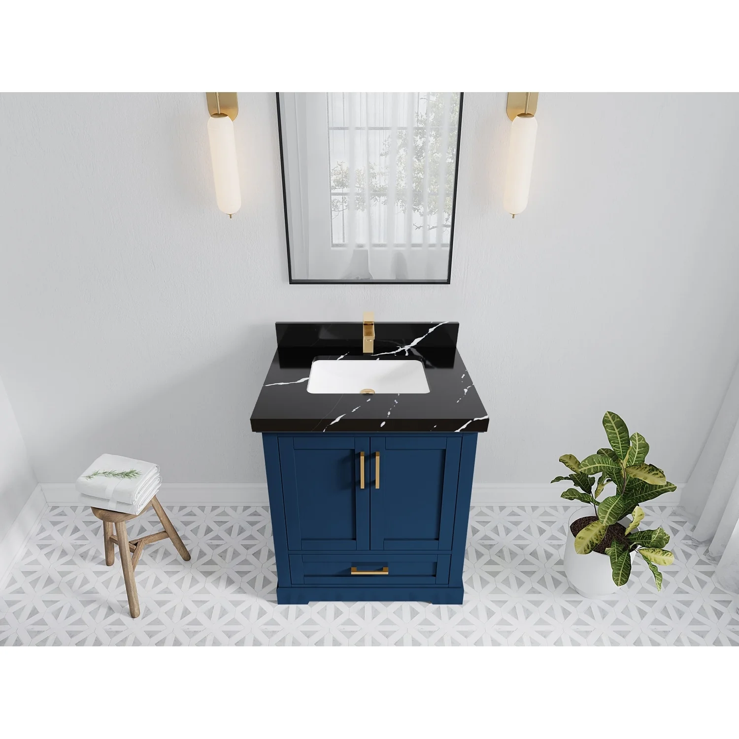 Willow Collection 30 in W x 22 in D x 36 in H Reeded Boston Single Bowl Sink Bathroom Vanity with Quartz or Marble Countertop