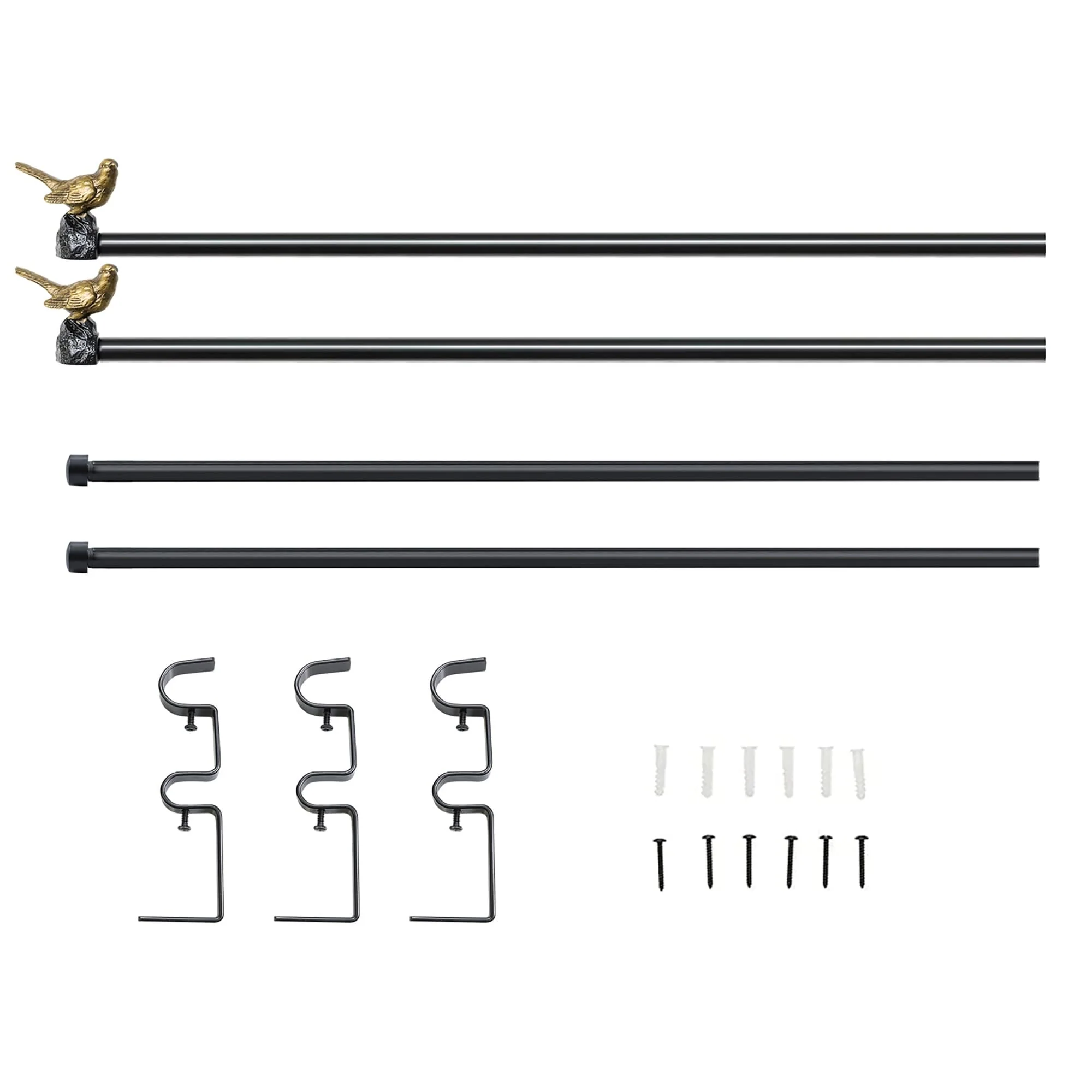 MERIVILLE 1-Inch Diameter Double Window Curtain Rod, Bird Finials