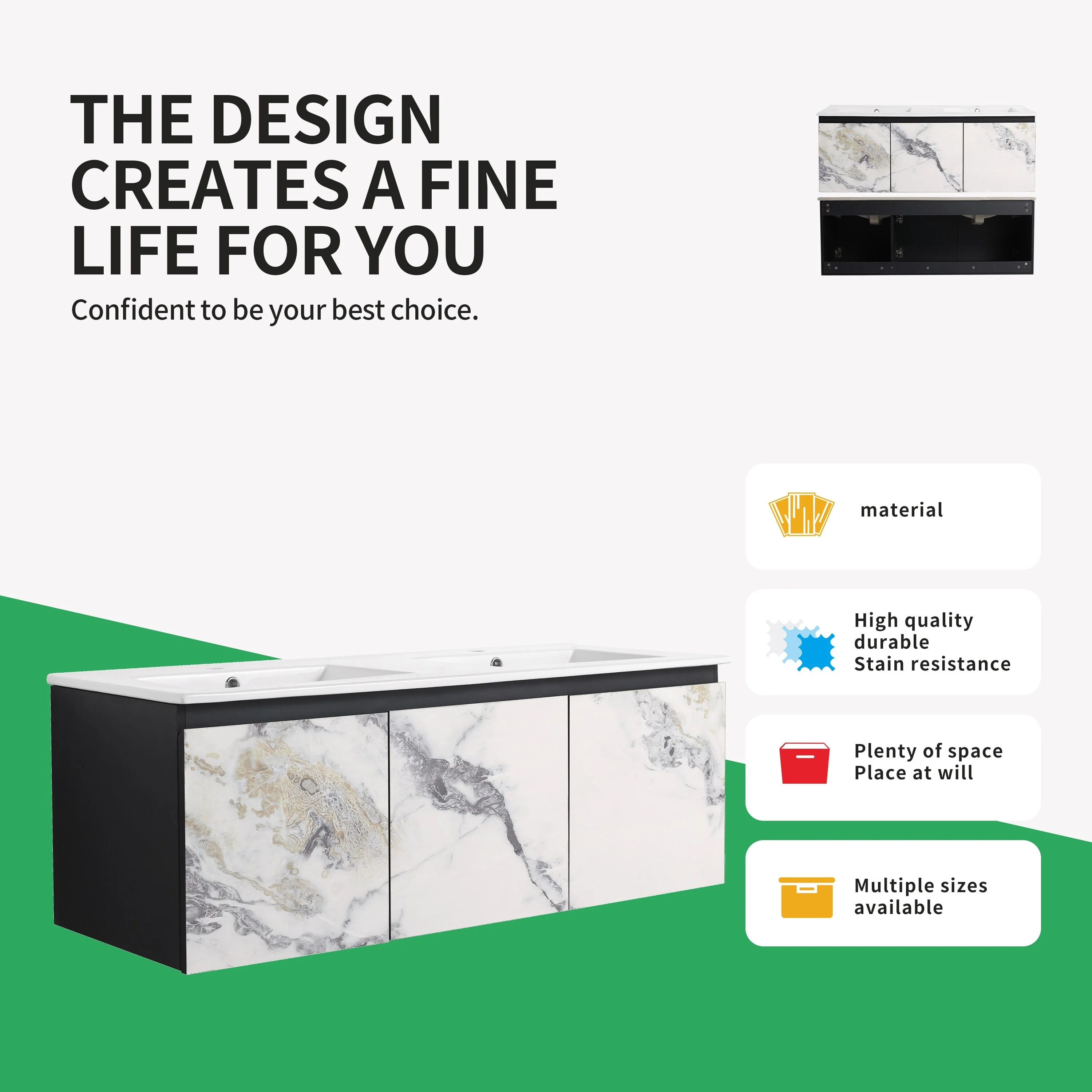 BNK 24/30/48 Inch Double Sink Bathroom Vanity with Soft Close Door