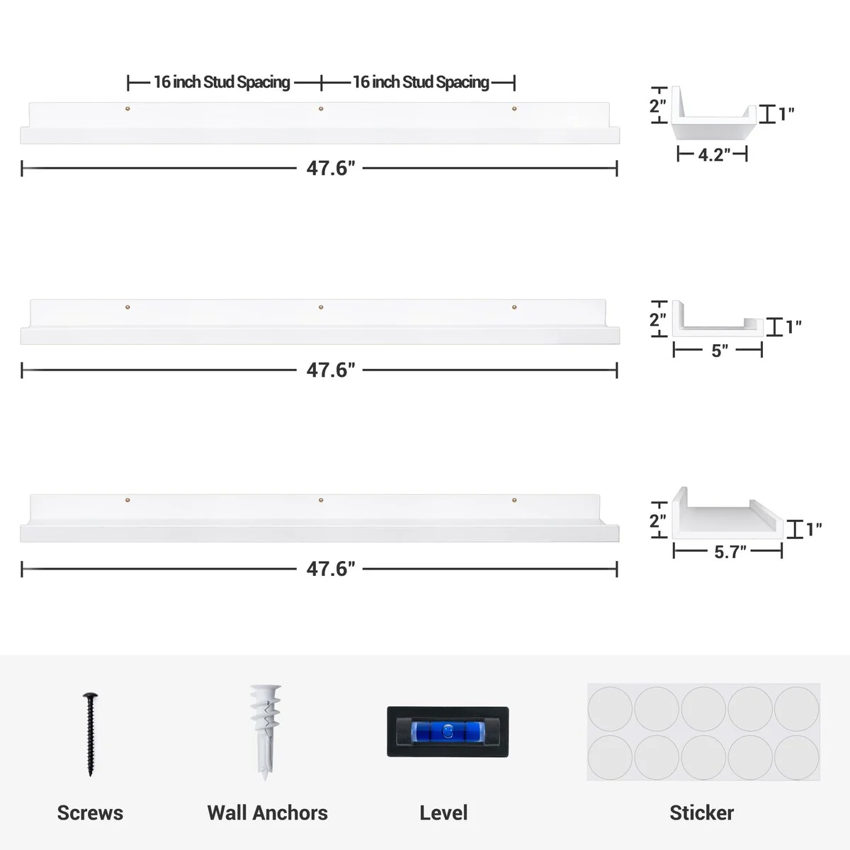 Picture Ledge Shelf, Floating Shelves Wall Mounted Set of 3