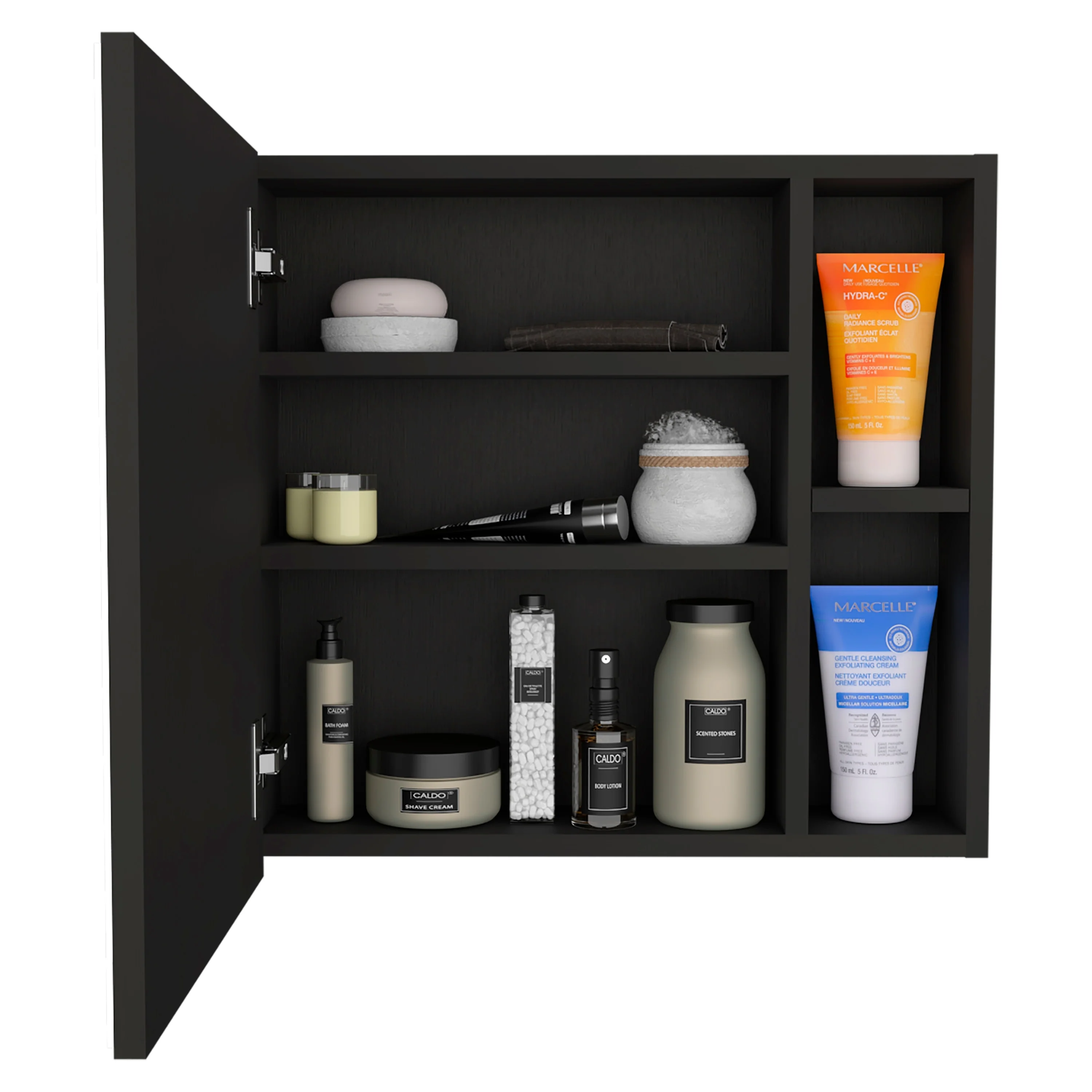 TUHOME Oman Medicine Cabinet with 2 Open Shelves, 3 Inner Shelves, and Mirror