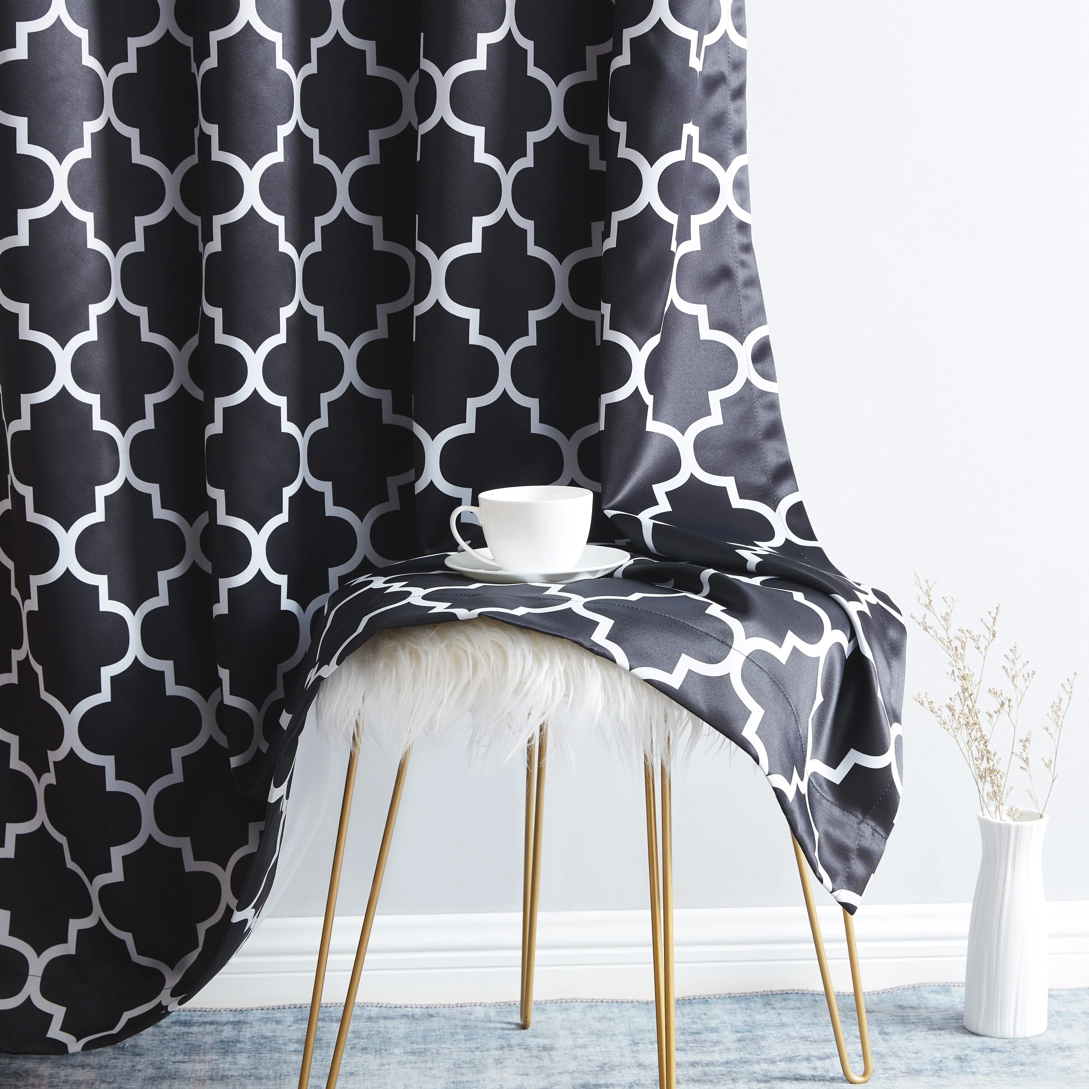 HLC.me Lattice Geometric Blackout Thermal Privacy Room Darkening Grommet Window Drapes Curtain Panels - Set of 2