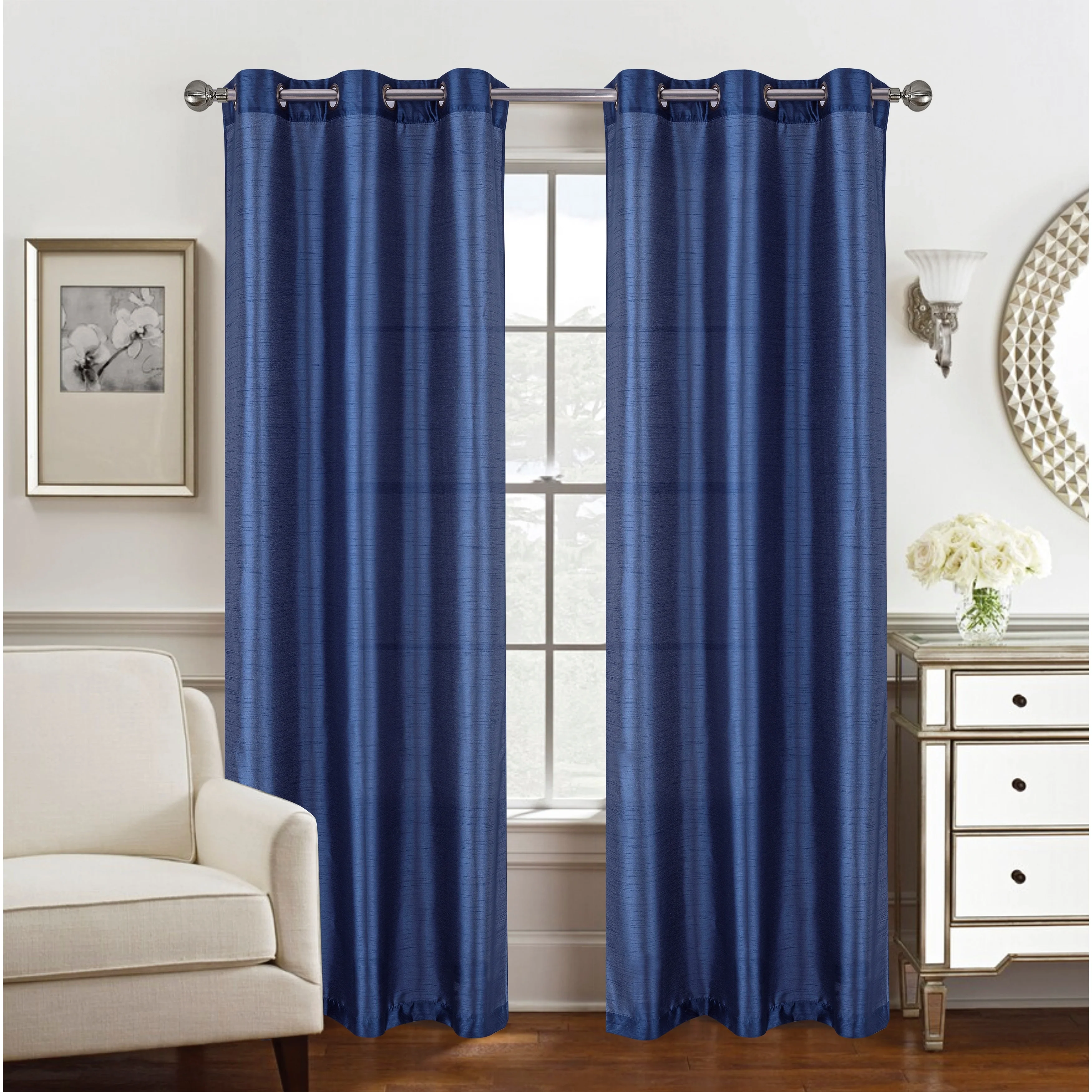 Nancy Faux Silk Window Curtain Panel Set