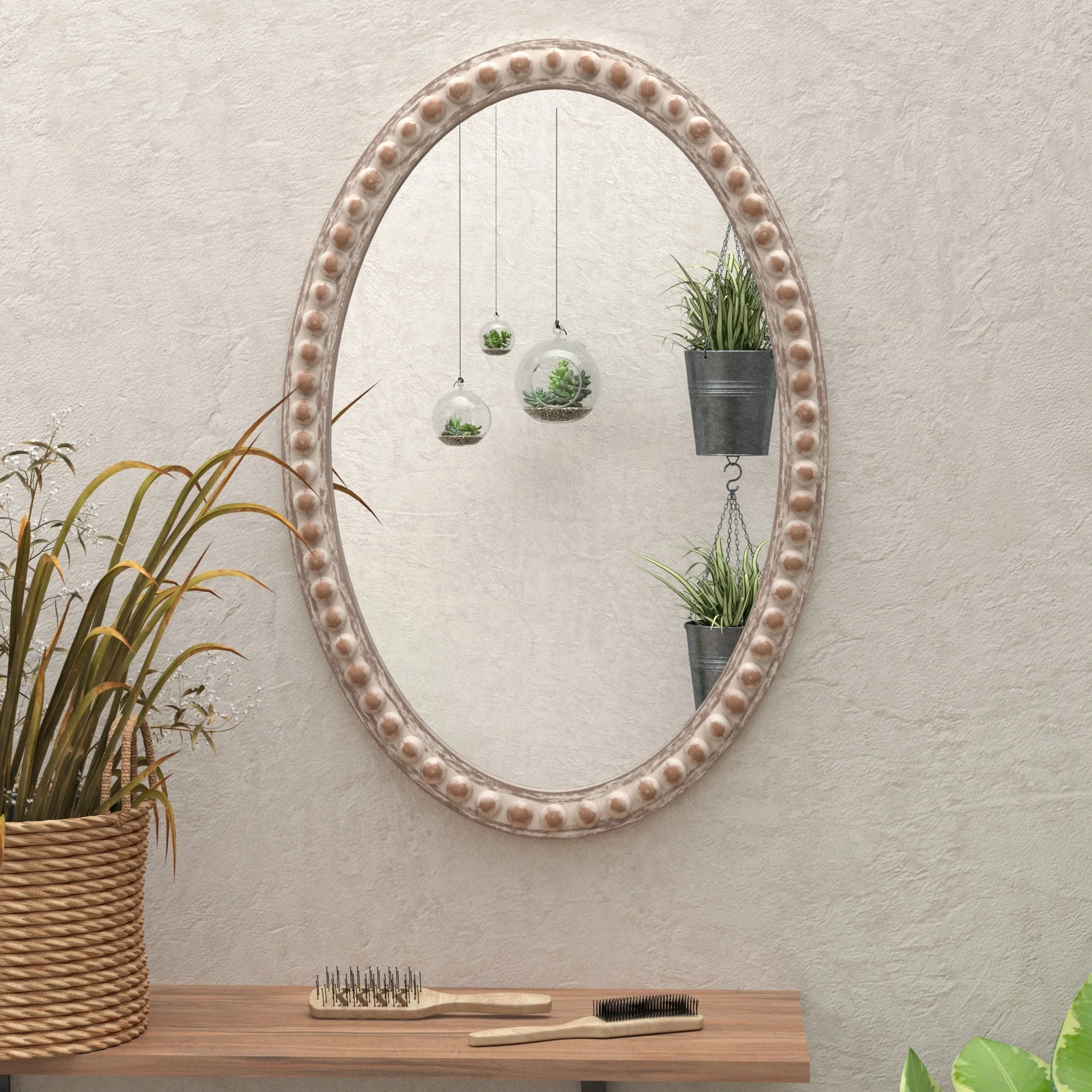 COZAYH Distressed Wood Frame Accent Mirror, Rustic Farmhouse Style Decorative Wall Mirror