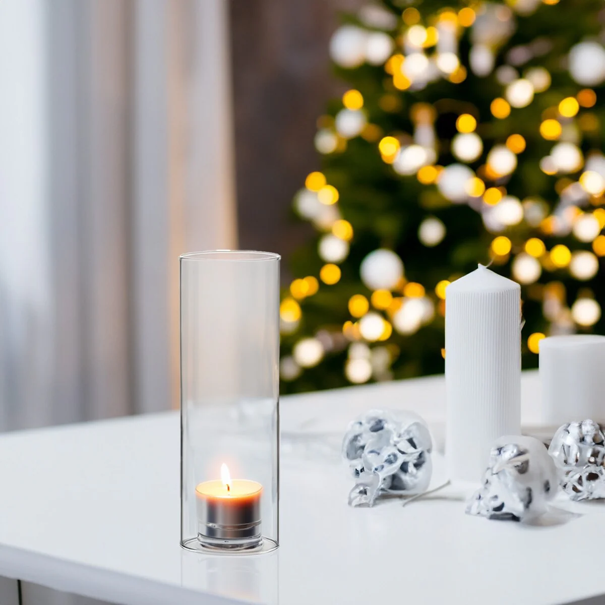 Clear Glass Cylinder Hurricane Chimney Tube, Candle Cover - 1 Piece