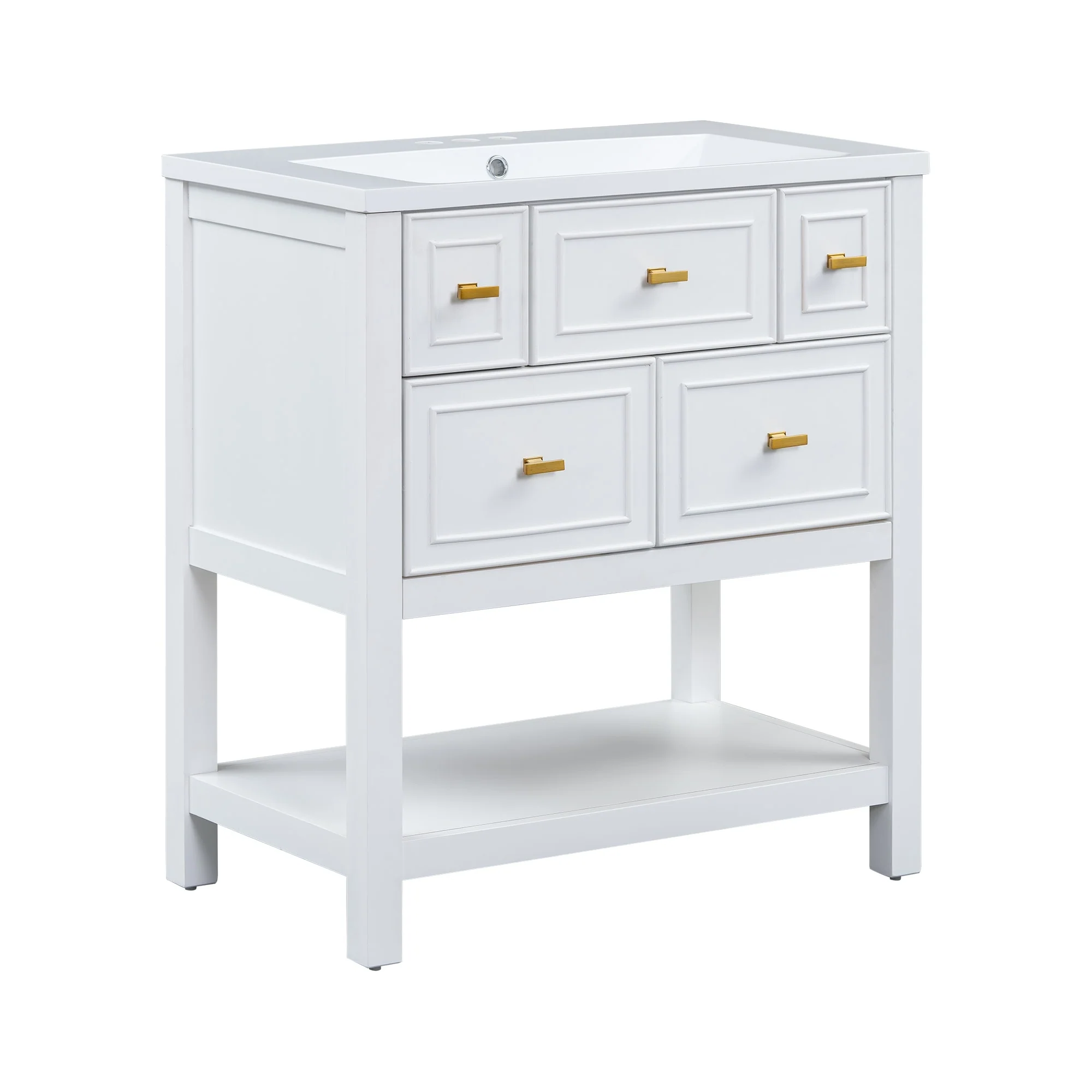 Free Standing Single Bathroom Vanity with 5 Drawers Bathroom Storage Cabinet