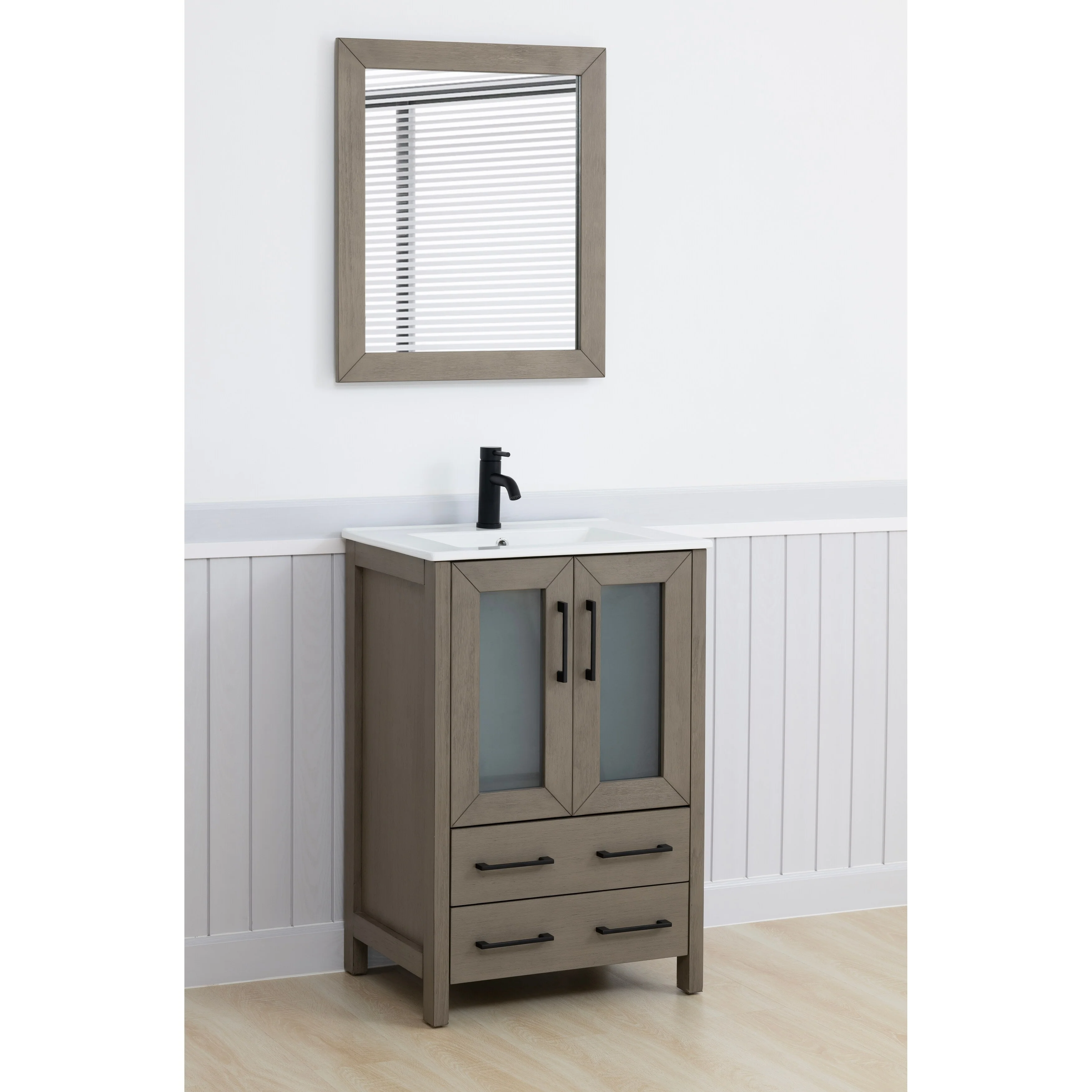 Vanity Art 24-Inch Single Sink Bathroom Vanity Set 2 Drawers, 1 Cabinet, 1 Shelf, Soft-Closing Doors with Free Mirror