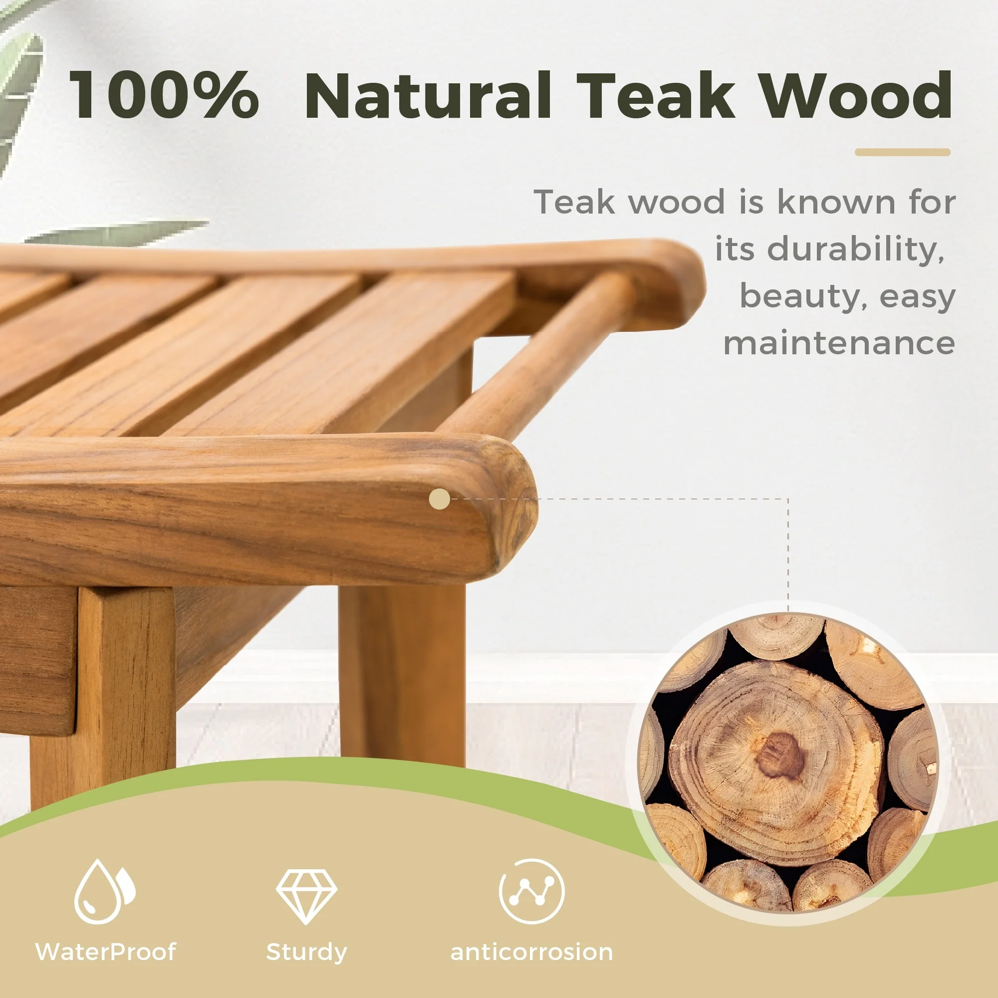 Bathroom Stool with Storage Shelf, Teak Shower Bench Waterproof Wood Bench, Shower Seat