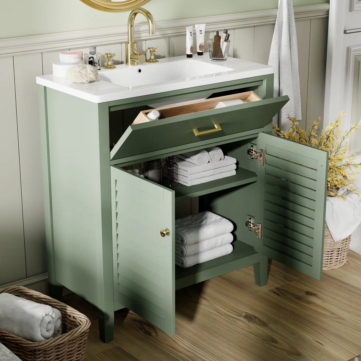 Bathroom Vanity with Ceramic Sink, 1 Pullout Drawer and 2 Doors