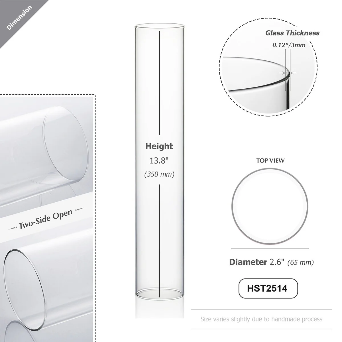 Clear Glass Cylinder Hurricane Chimney Tube, Candle Cover - 1 Piece