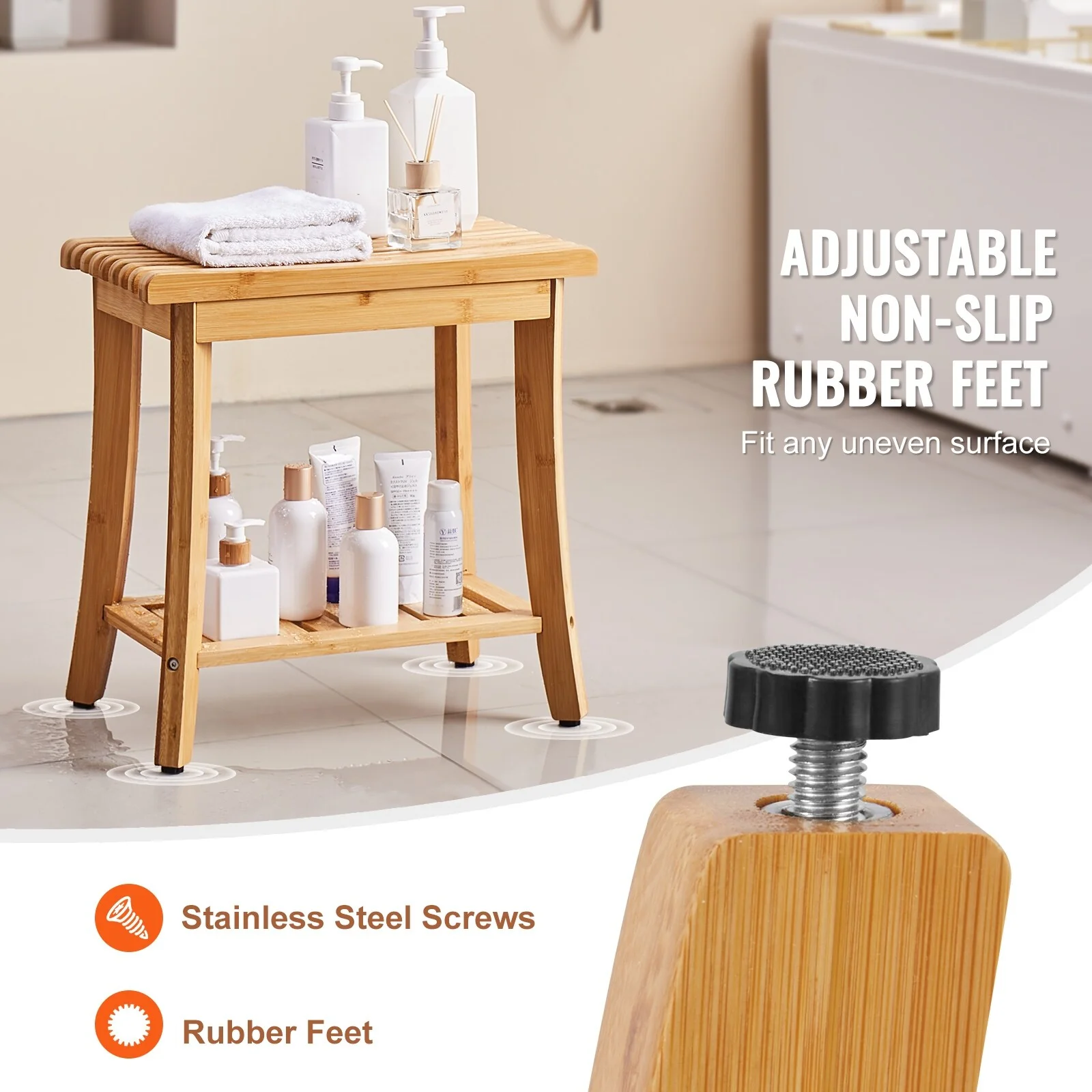 Shower Bench Waterproof Non-Slip Shower Chair Seat, for Bathroom Living Room Bedroom