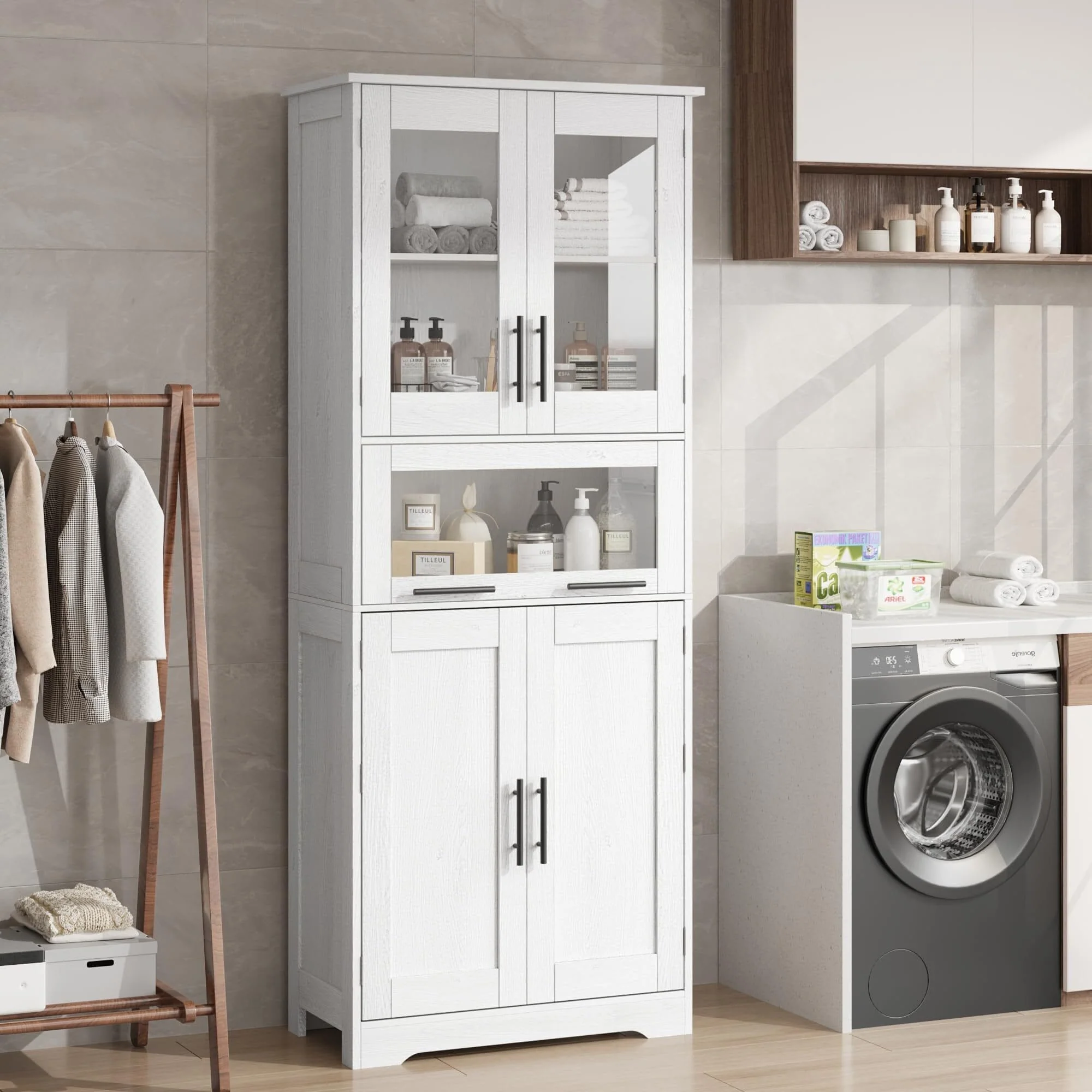 Bathroom Cabinet, Tall Kitchen Pantry Cabinet with Doors and Adjustable Shelf