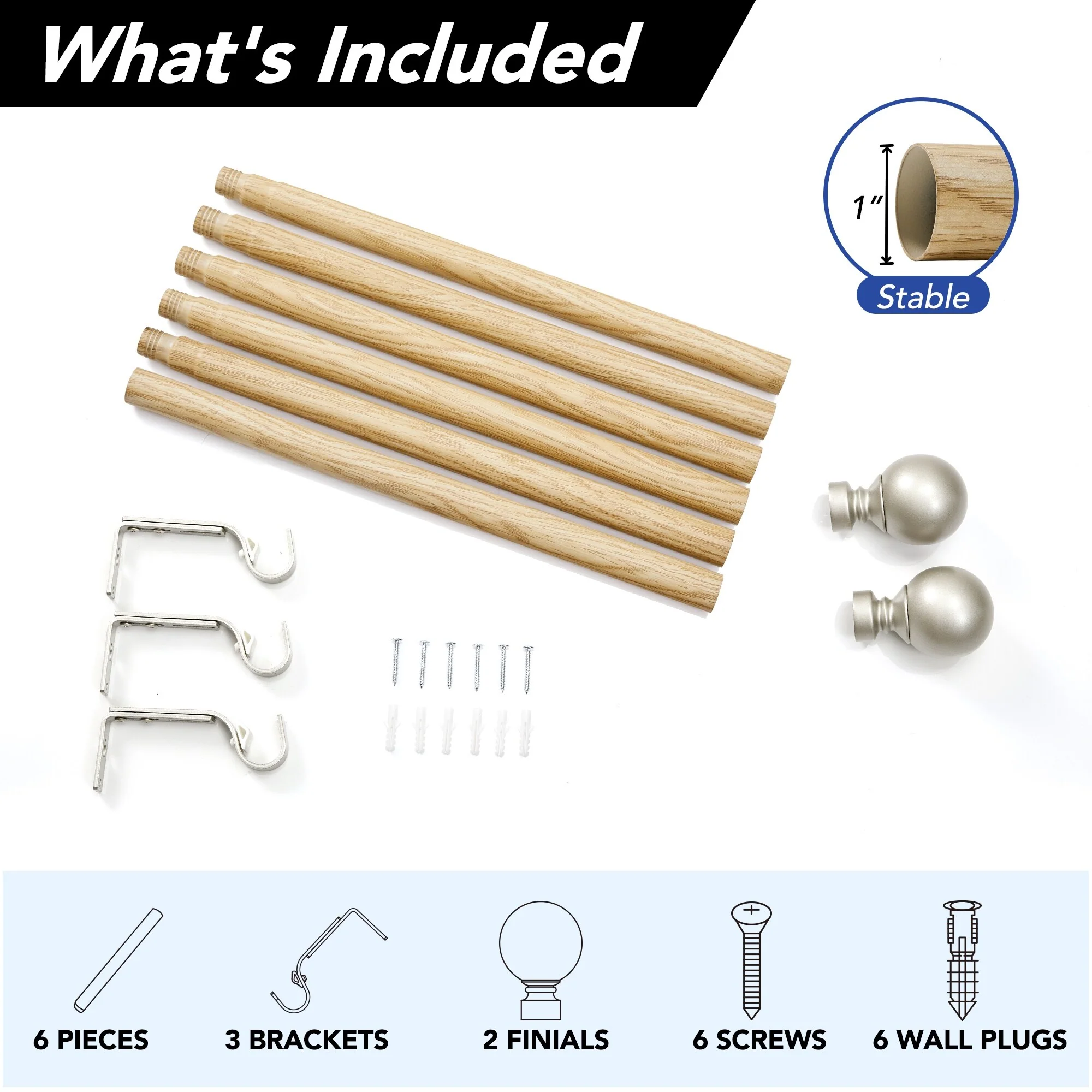 Deconovo 1 Inch Window Curtain Rod