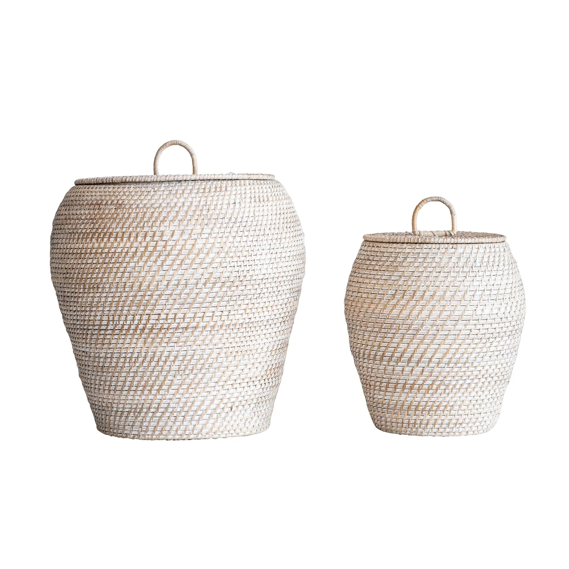Hand-Woven Rattan Wicker Storage Baskets with Lids, Set of 2