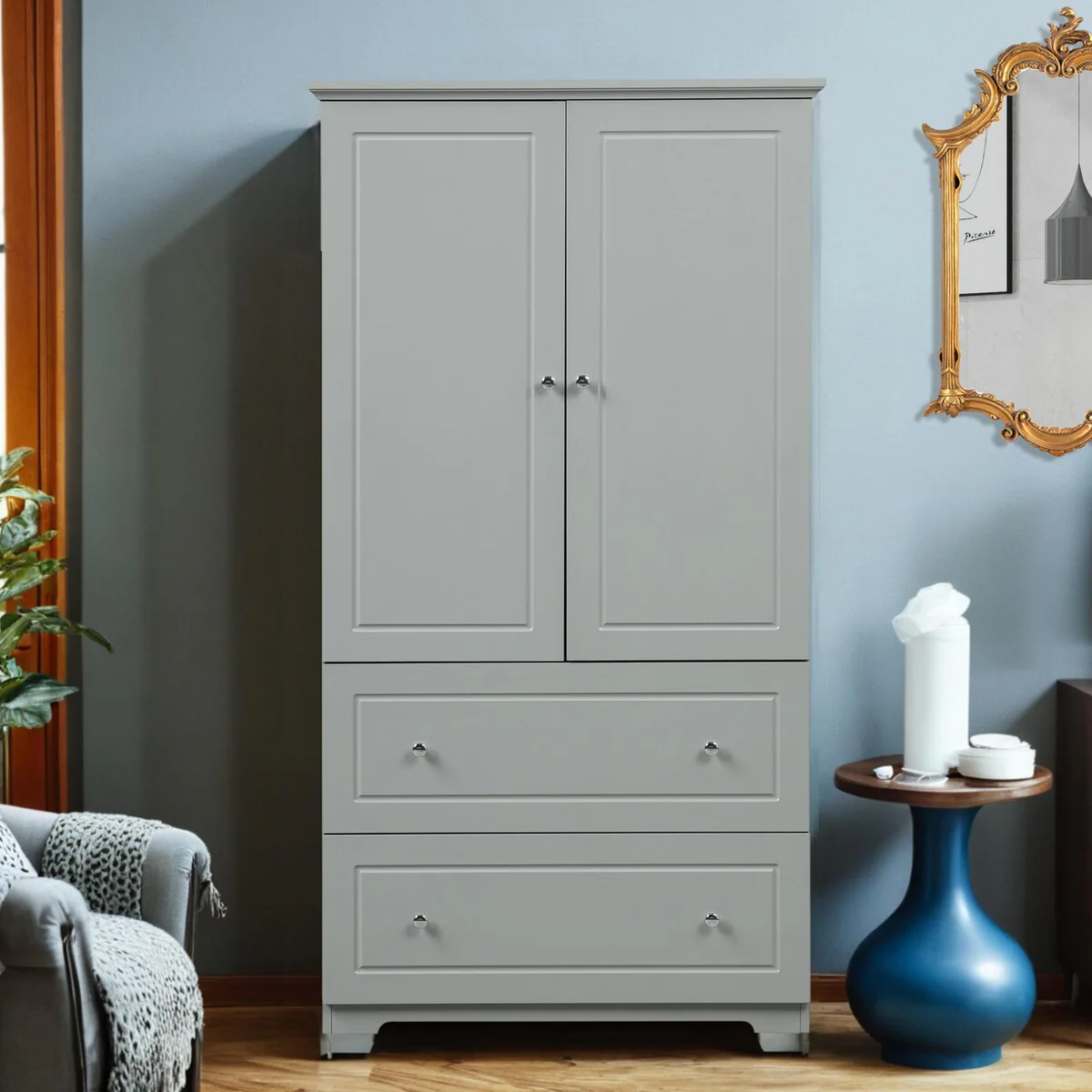Wide Storage Cabinet with 2 Doors & 2 Drawers