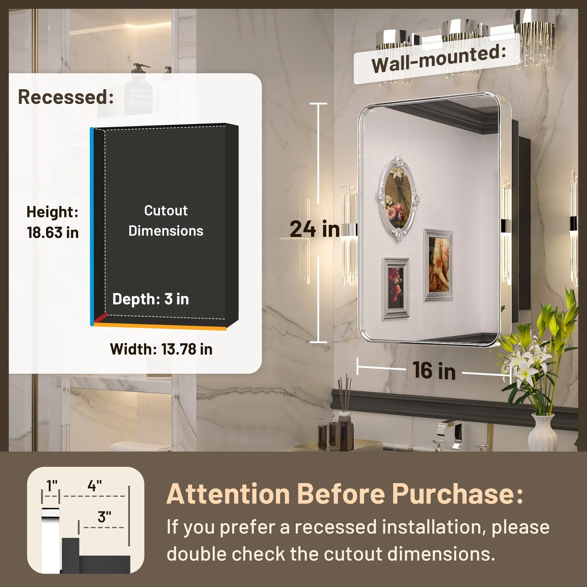 KEONJINN Medicine Cabinets for Bathroom with Mirror, Stainless Steel 1-3 Framed Doors