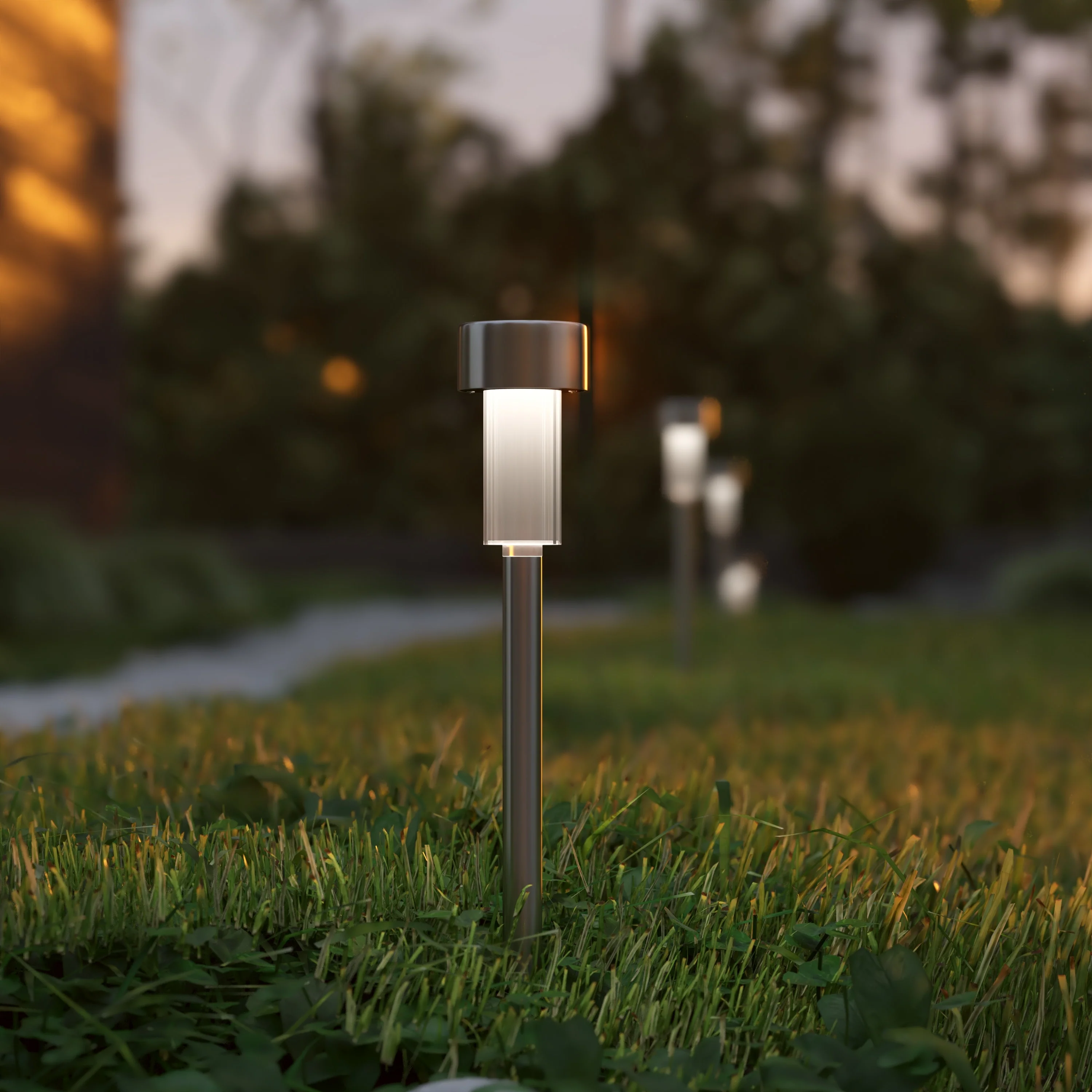 All - Weather Solar Powered Stainless Steel LED Landscaping Lights - Set of 12