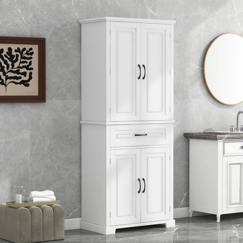 Bathroom Floor Cabinet, Freestanding Storage Cabinet with Doors and Drawer, Kitchen Cupboard with Adjustable Shelf